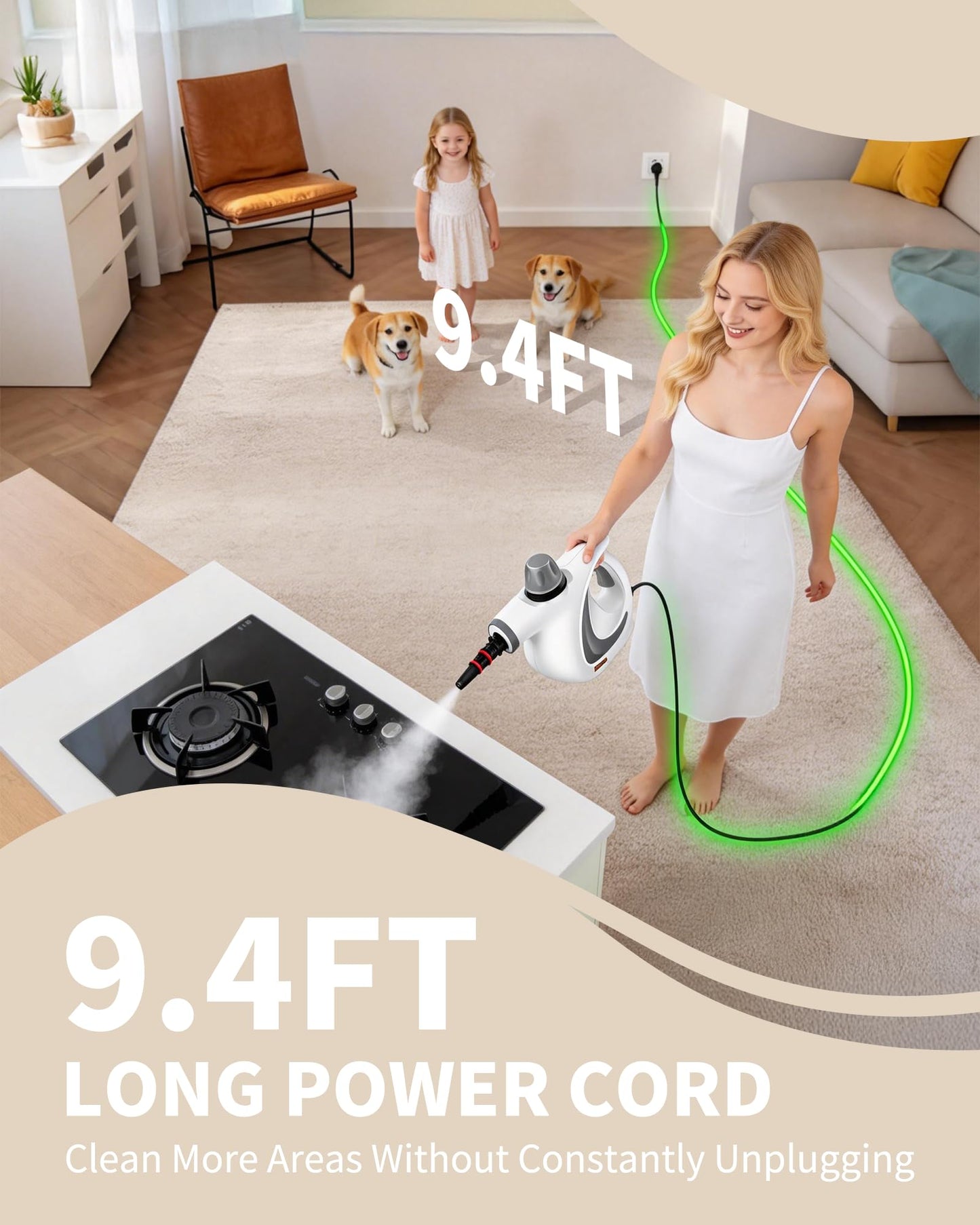 Pressurized Handheld Steam Cleaner for home with 12pcs Accessories&Safety Lock ā Multi-Surface Natural Deep Steamer for Cleaning Car, Furniture, Floor, Upholstery, Tile, Grout, Windows (dark gray)