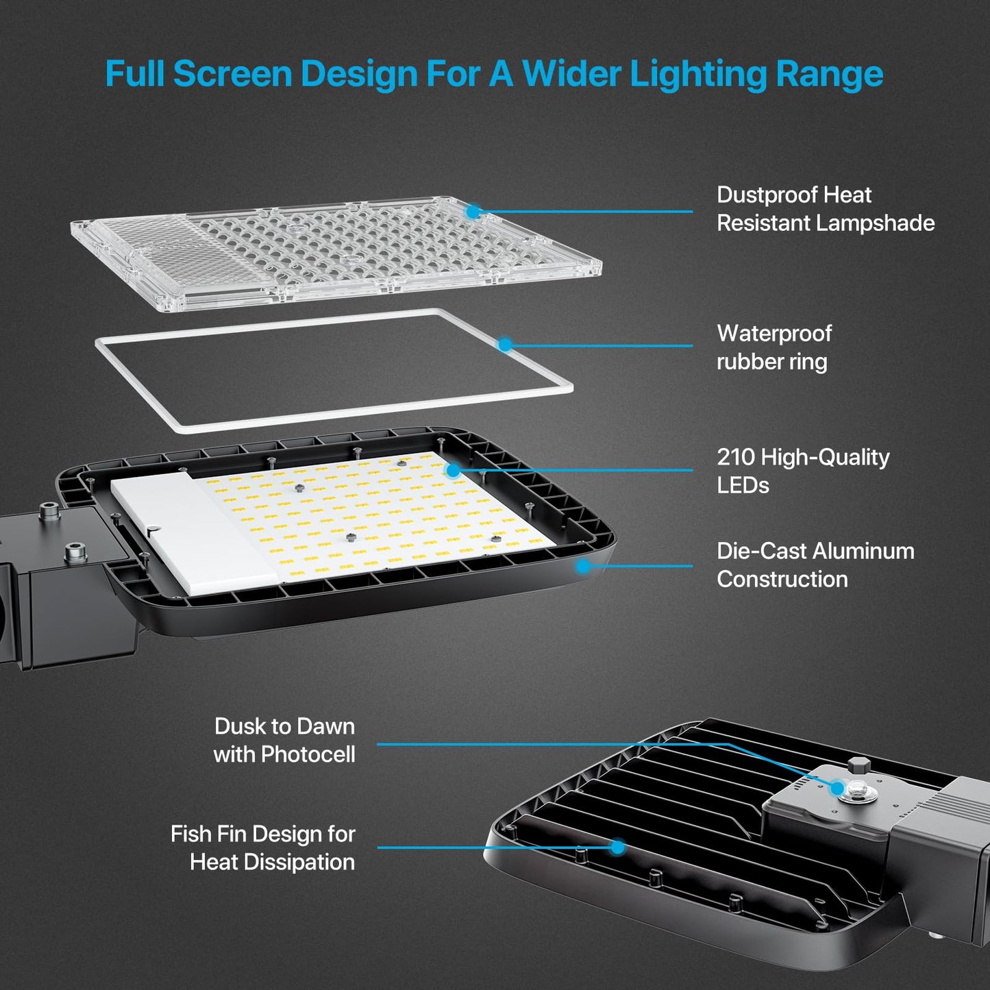 lumenfox LED Parking Lot Light, 150W LED Shoebox Light with Dusk to Dawn Photocell, 5000K Daylight, IP65 Waterproof, Adjustable Arm Mount, AC 120V, Commercial Light for Parking Lot, 1 Pack