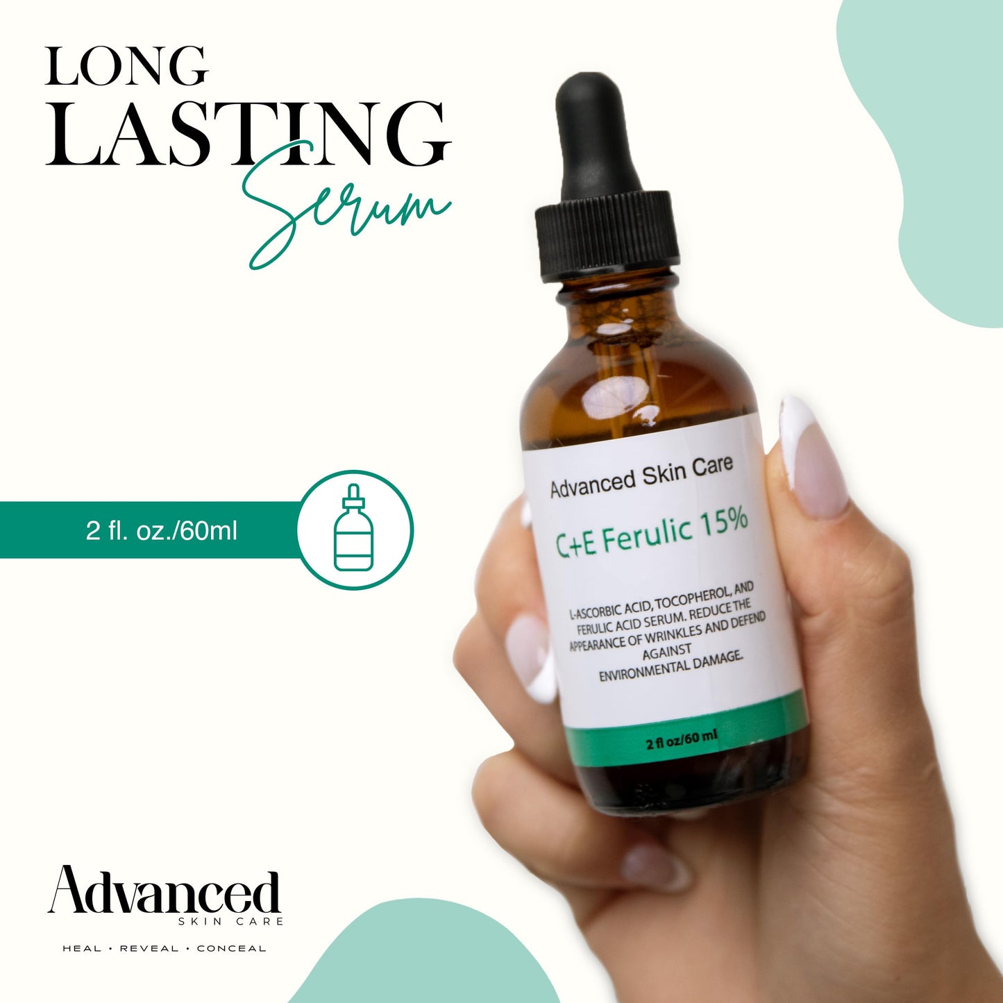 Vitamin C Face Serum with Vitamin E and Ferulic Acid | CE Ferulic 15% with Hyaluronic Acid (Compare to Skin Ceut.) | 2oz, Anti Aging and Wrinkle Serum for Face