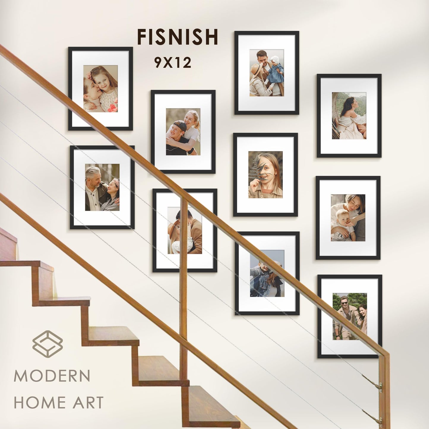 Fisnish 9x12 Picture Frame Sef of 10, Display Pictures 6x8 with Mat or 9 x 12 Without Mat, Photo Frame Collage for Wall Gallery Decor, Wall Mounted, Black