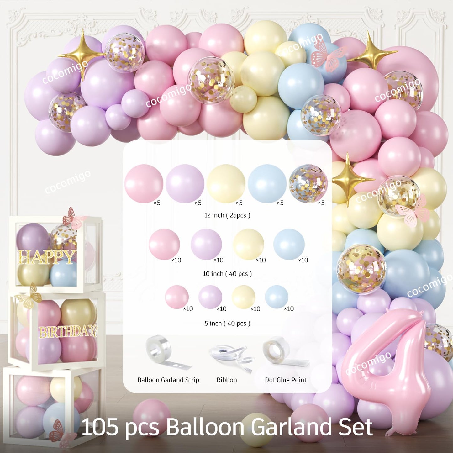293 Pcs Four Ever a Princess Birthday Decorations, Princess Party Decorations Set Serves 25 - Banner, Balloon Arch Kit, Tableware, Cake Toppers, Backdrop for 4th birthday decorations girl