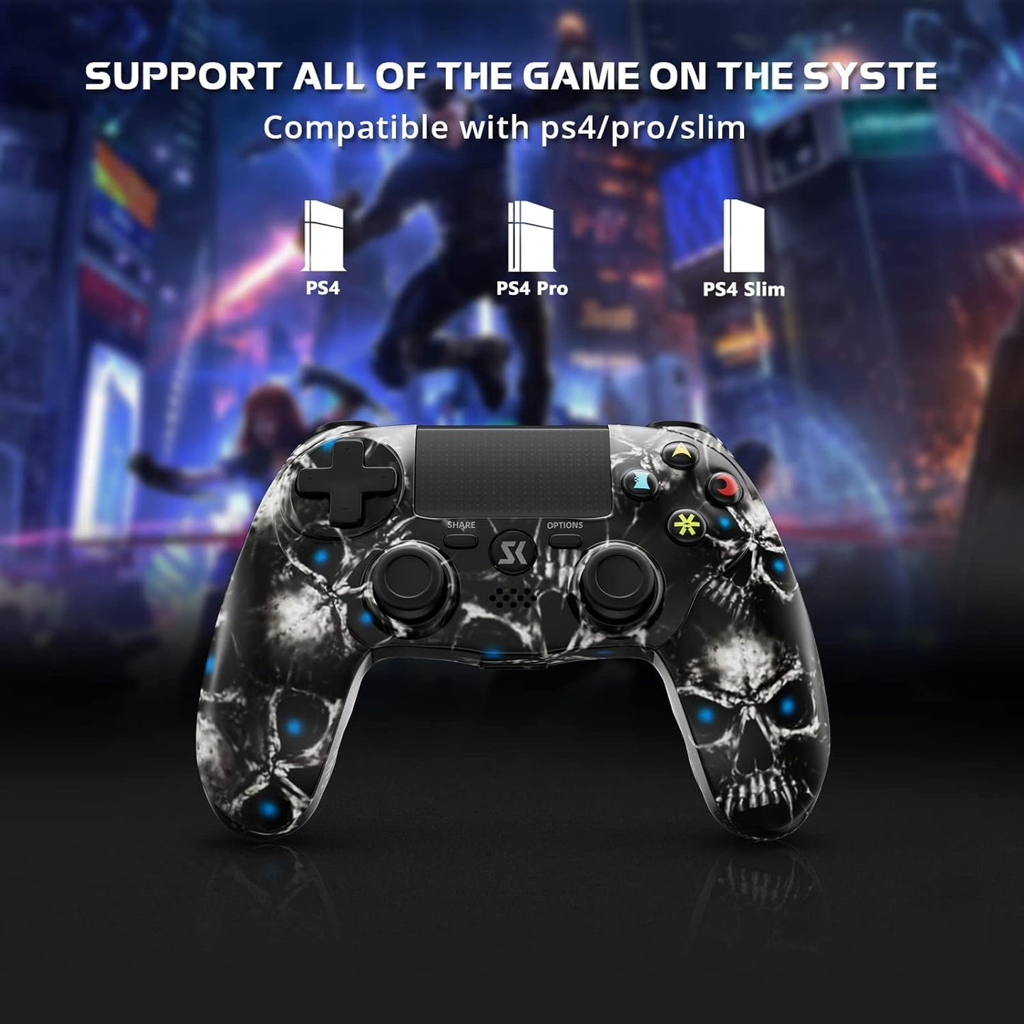2 Pack Wireless Controller for PS4, Controller for Sony PlayStation 4, Double Shock 6-Axis Motion Sensor, Sensitive Touch Pad, Built-in Speaker & 3.5mm Headset Jack, Compatible with PS4/Pro/Slim