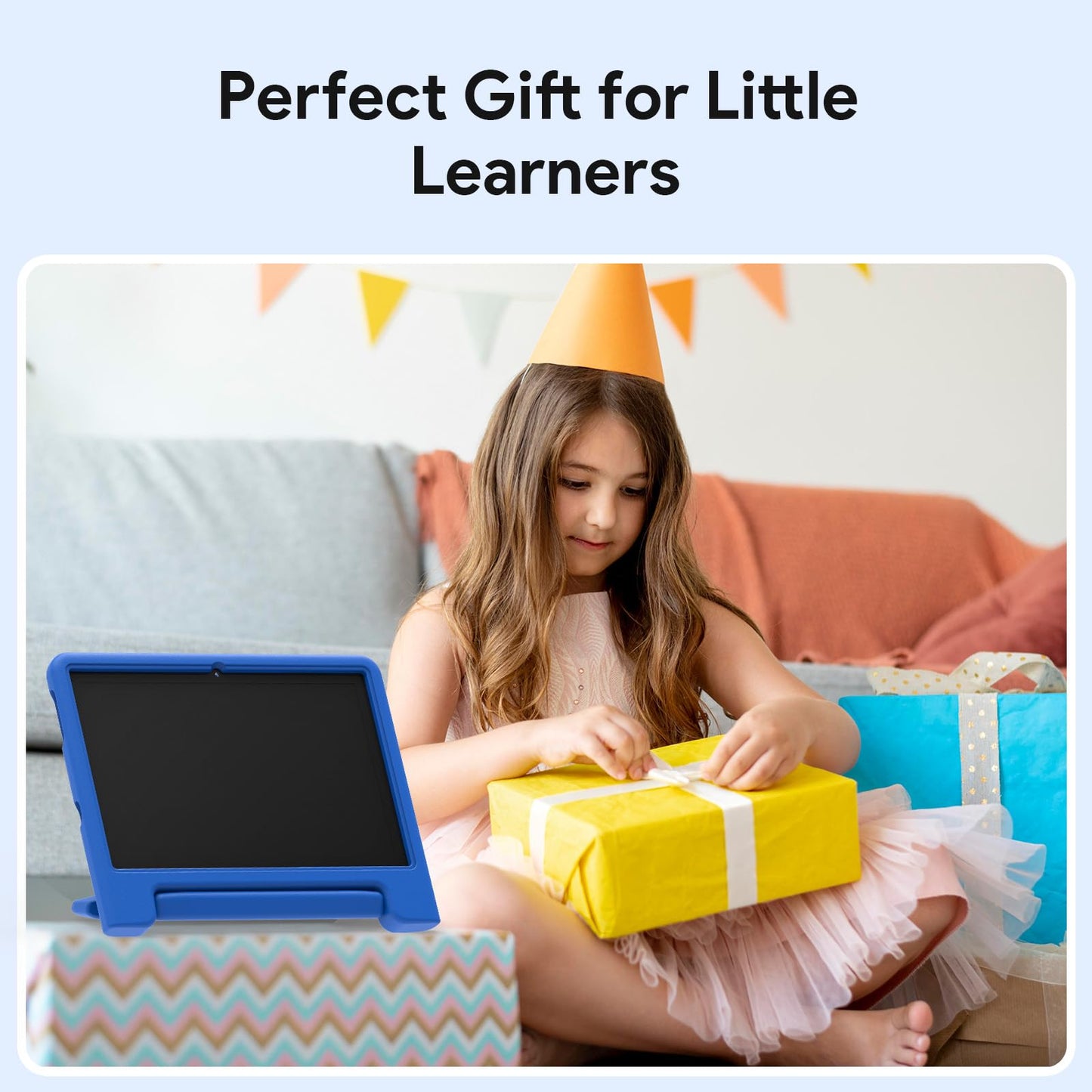 ApoloSignage Kids Tablet, 10.1-inch Android 13 Tablet for Kids, Expandable Storage, Long Battery Life, WiFi, Bluetooth, Drop-Proof Case, HD Display, for Toddlers and Children-Blue