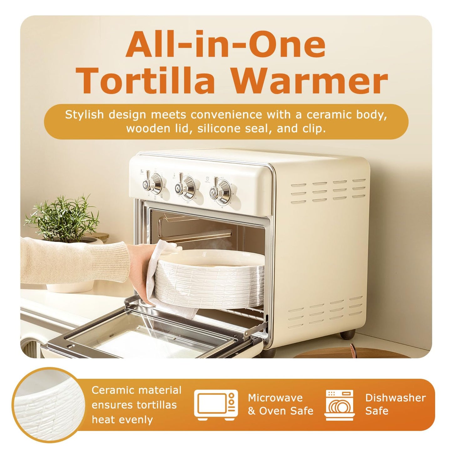 Ceramic Tortilla Warmer with Airtight Wooden Lid – 8.8 Inch Tortilla Holder, Insulated Bread Pancake Warmer, Authentic Tortillero for Tortillas, Pancakes, Roti – Large Tortilla Container