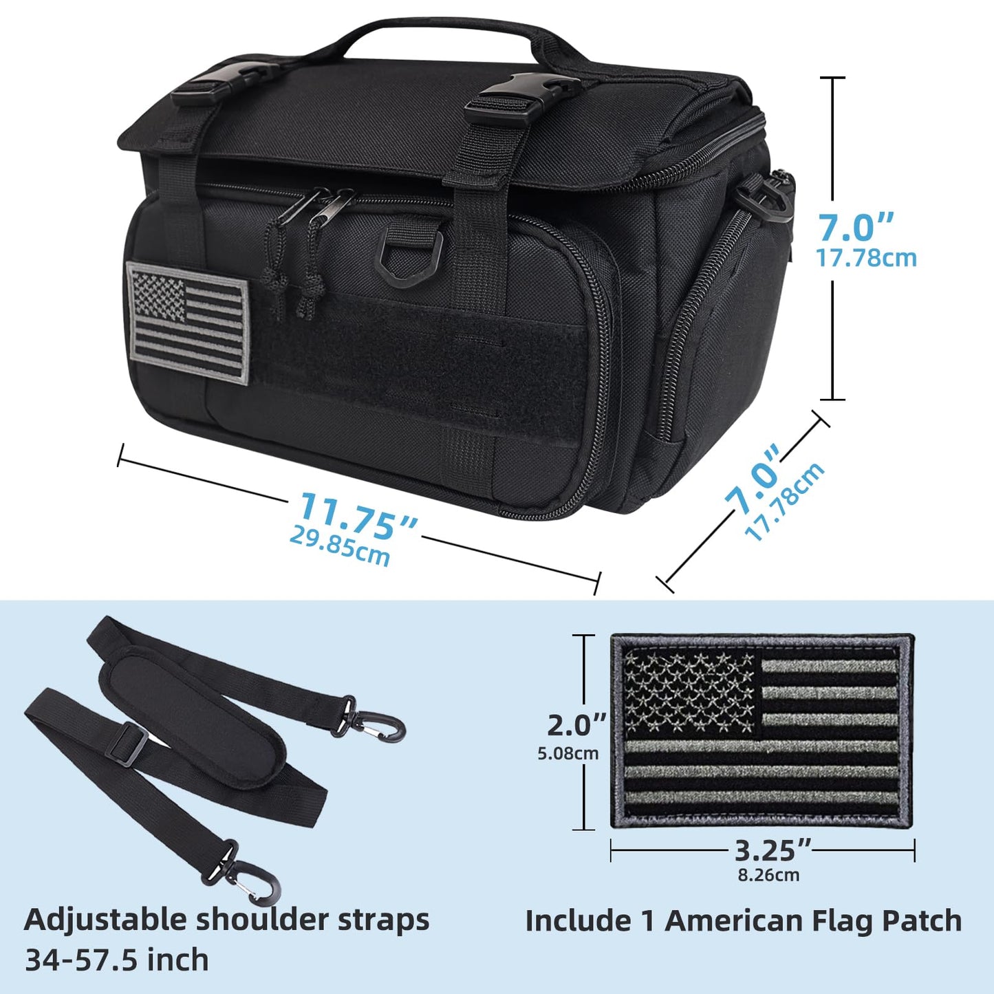 ALSLEA Tactical Travel Gaming Bag Compatible with Nintendo Switch Carrying Case for Steam Deck, for PlayStation Portal Case, Handheld Console Storage Bag with Flag Patch &18 Game Cards Slot (Black)
