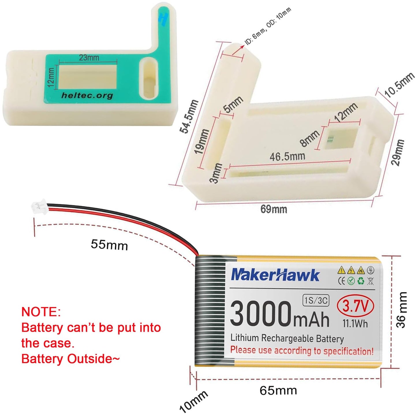 ESP32 LoRa V3 Module Board with 3000mAh Battery Set - with 915MHz Antenna and SX1262 LoRa V3 Case Devices for Meshtastic Arduino LoRawan IOT