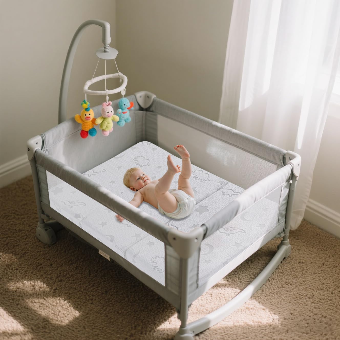 SJEUQOP Trifold Pack and Play Mattress 38"x26", Pack N Play Mattresses with Dual Sided Soft & Firm Memory Foam Foldable Portable Crib Baby Mattress with Washable Cover and Carry Bag