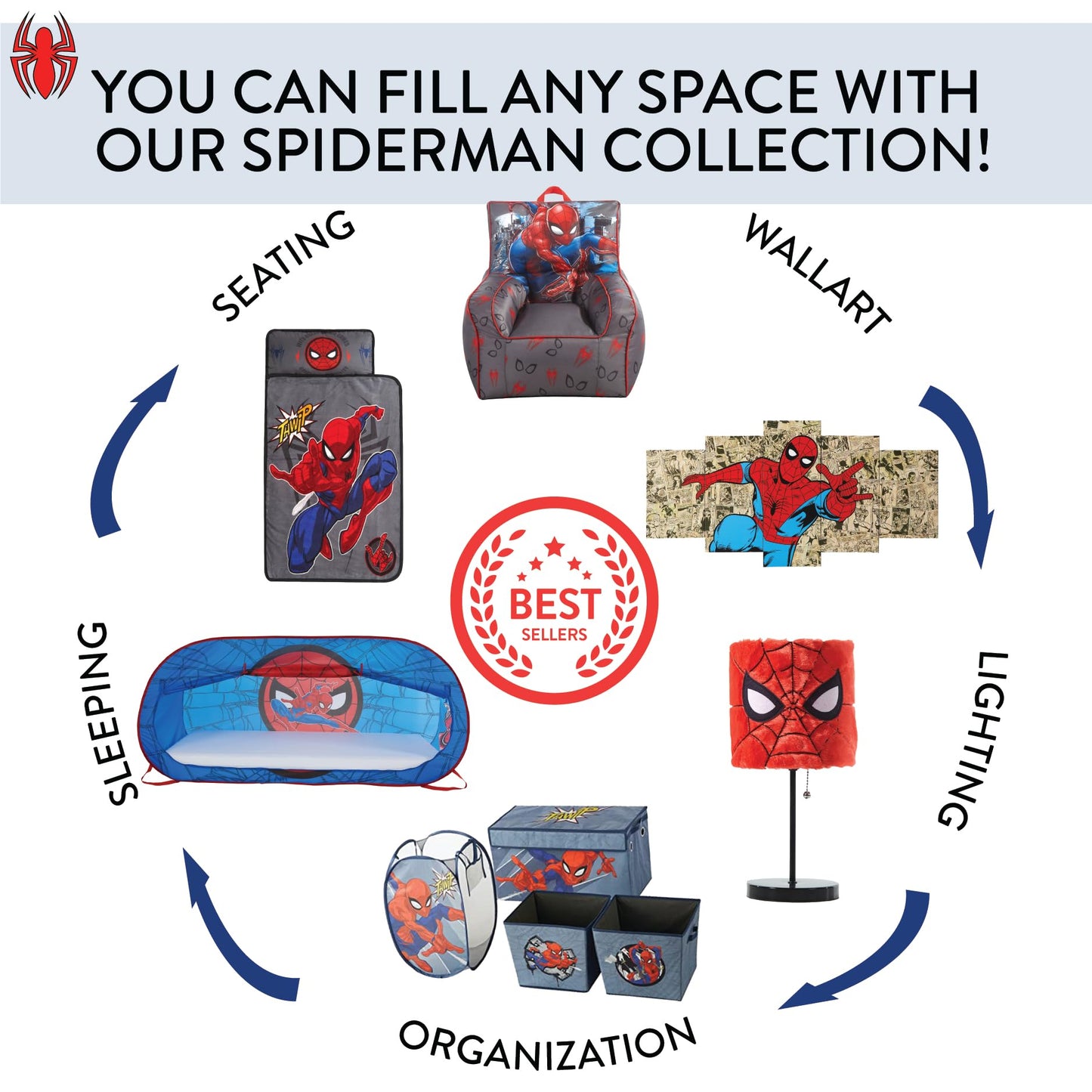 Marvel Spiderman Toy Storage Trunk for Kids,Collapsible Organizer with Soft Lid, Durable Fabric, 28.5x14.5x16, Blue Chest for Bedroom & Playroom