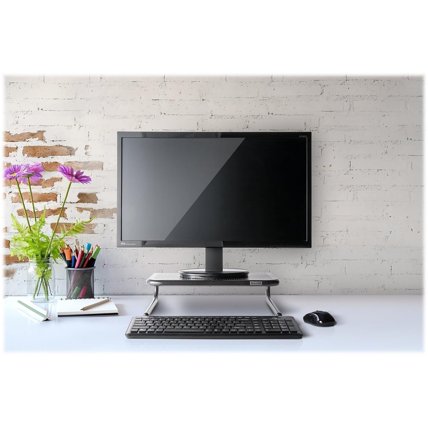 Allsop Metal Art Jr. Monitor Stand, 14-Inch wide platform holds 40 lbs with keyboard storage space - Pearl Black, 2 Pack
