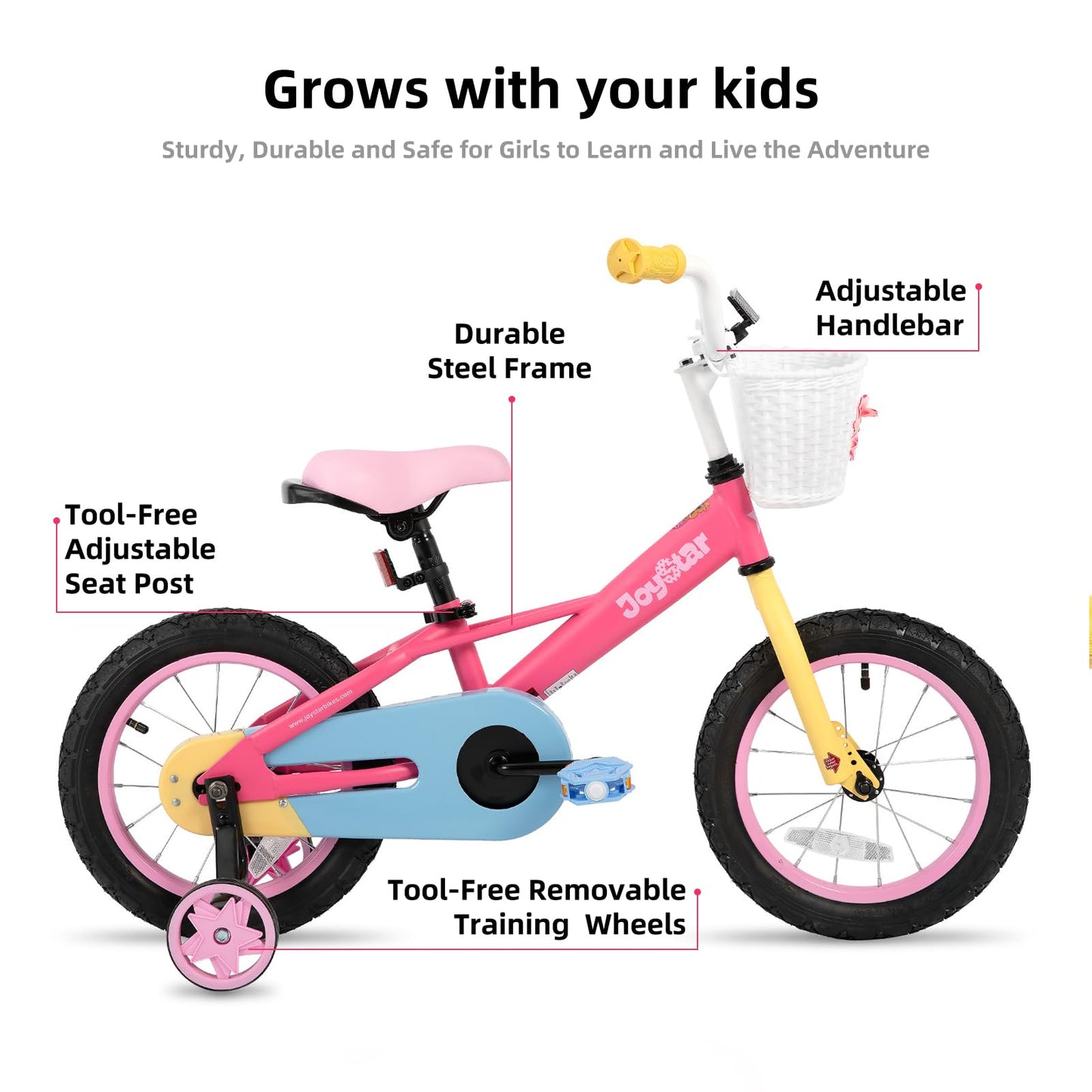 JOYSTAR 14 Inch Girls Bike for 3-5 Years Old 14" Toddler Rainbow Bicycle with Training Wheels and Coaster Brake Kids' Bikes 85% Assembled Pink