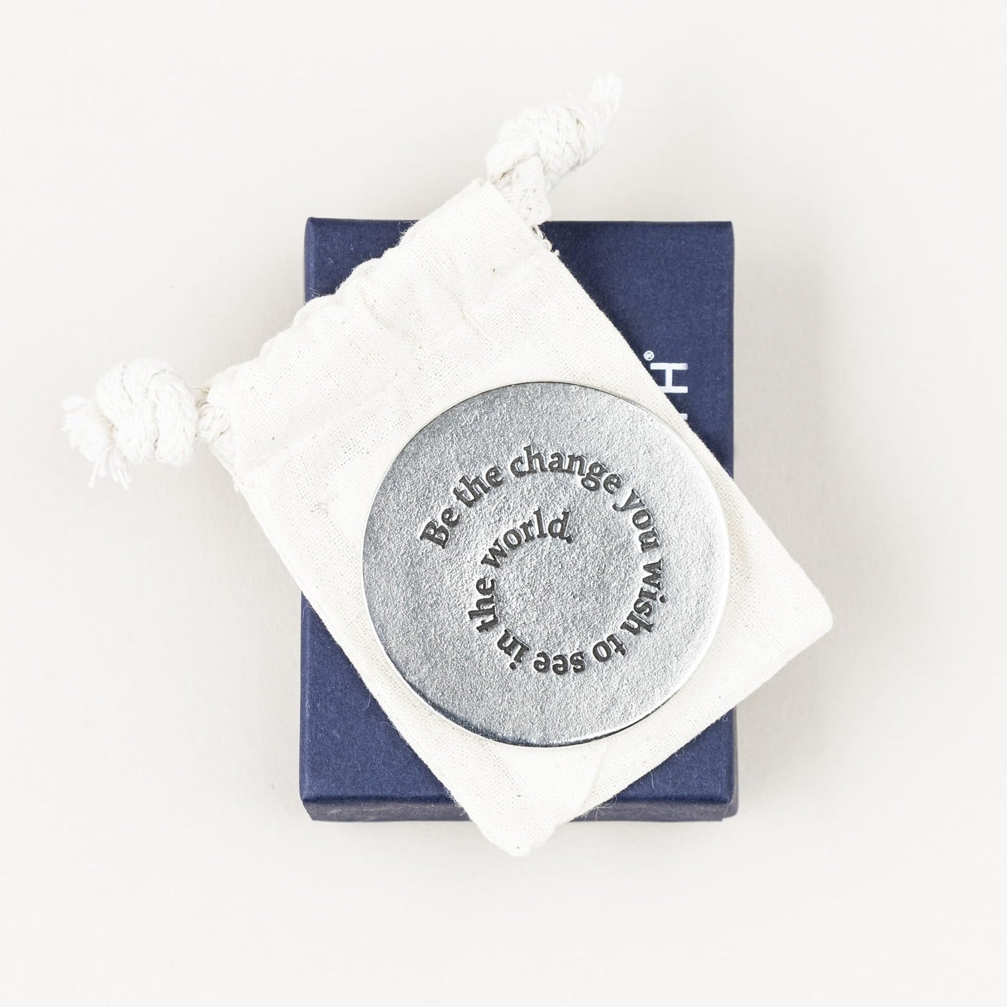 DANFORTH | Pewter Paperweight | 'Be the Change' Quote | 2 Inch Diameter, 1/4 Inch Thick | Handcrafted Pewter Paperweights For Desk Home and Office | Made In USA | Giftboxed