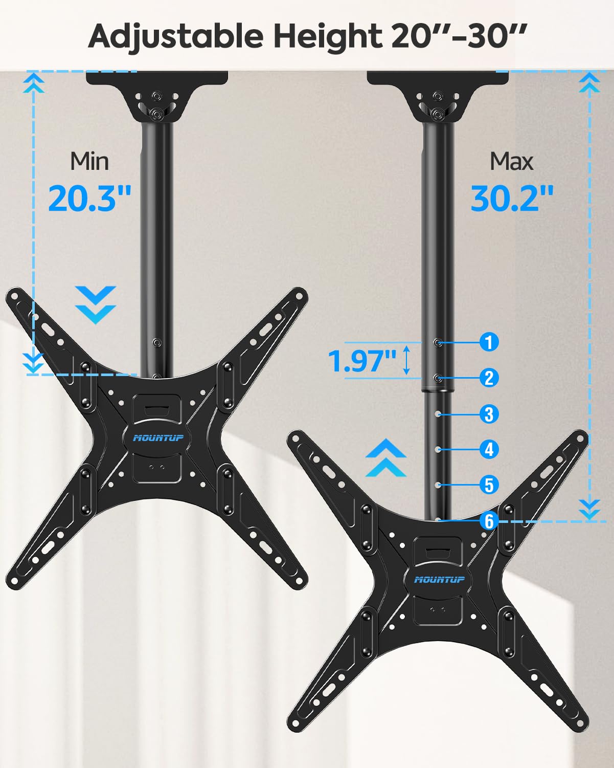 MOUNTUP Ceiling TV Mount for Most 24''- 65'' TVs, Hanging TV Ceiling Mount for 32 43 50 55 60 65 inch Screen, Full Motion Height Adjustable Bracket, Holds up to 99lbs, Max VESA 400x400mm, MU0039