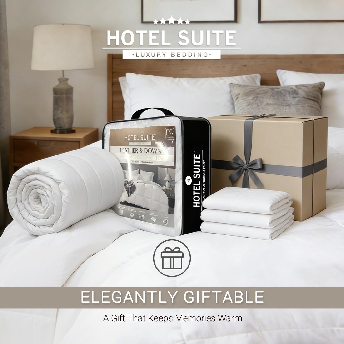 Hotel Suite Feather Down Comforter, Natural Fluffy Duvet Insert, Luxurious Hotel Collection Quilts, All Season Bedding Comforter, 100% Cotton Cover(Twin Size, 68 x 88 Inch, White)