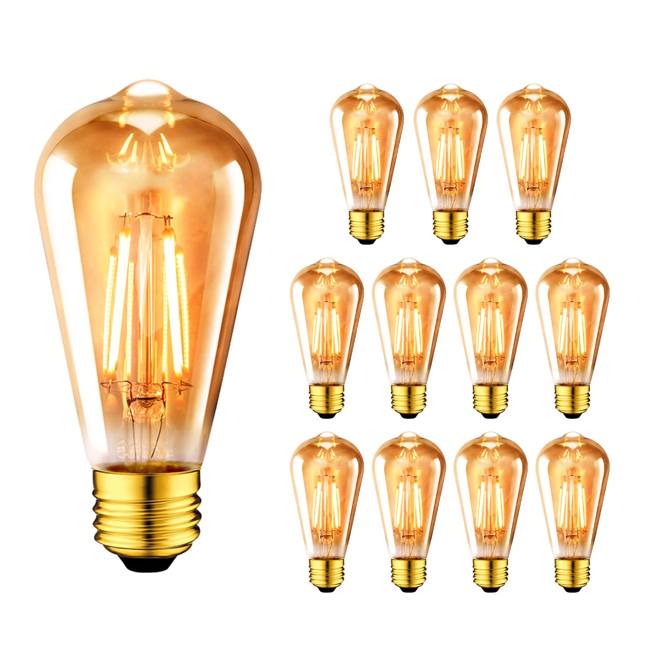 ANWIO Vintage Edison Light Bulb ST21 LED Filament Bulb 7W(60 Watt Equivalent) Dimmable 2500K (Amber Glow) Warm White E26 Medium Base, Amber Glass Cover,12 Pack