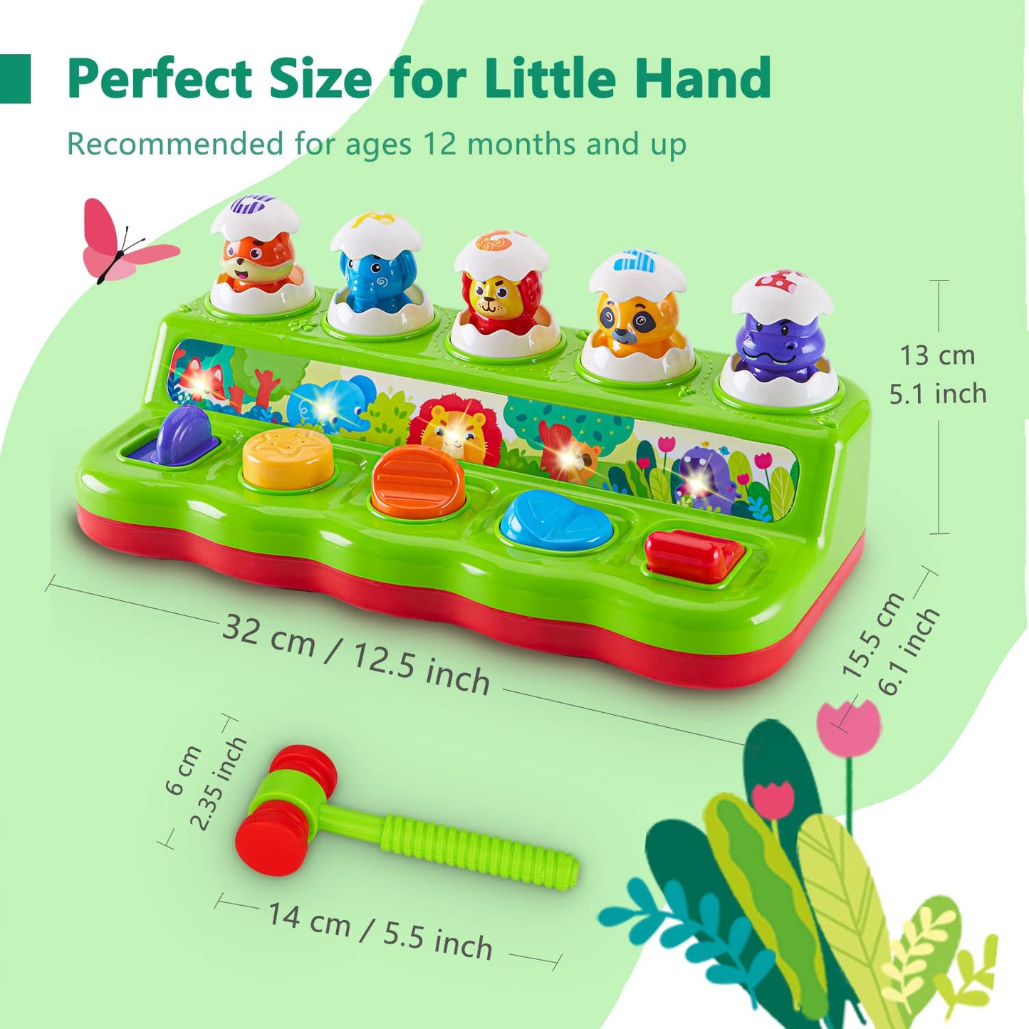 1 Year Old Toys for Boys Girls Birthday Gift, Baby & Toddler Cause and Effect Pop Up Toy With Music and Light, Learning Educational Montessori Toy for 1-3 Year Olds