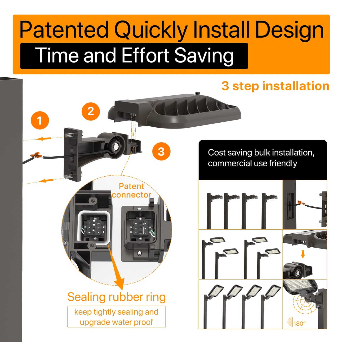 DEMILARE LED Parking Lot Light 150W Adjustable Arm Mount, 22500LM Quick Installation Dusk to Dawn Street Area Lighting, 5000K IP65 Waterproof Commercial Lights for Parking Lot, Gym, Driveways