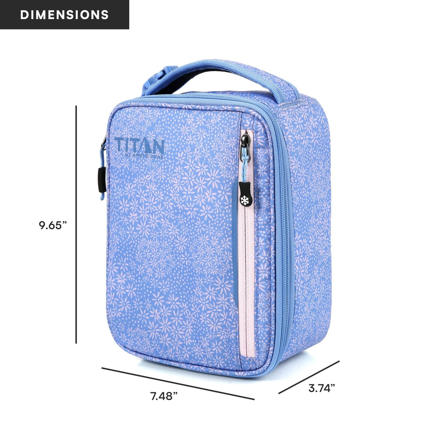 Titan by Arctic Zone Fridge Cold Lunch Box with 2 Gel Ice Packs, Small Insulated Cooler Bag with Leak Proof Lining for School and Work, Blooming Daisies
