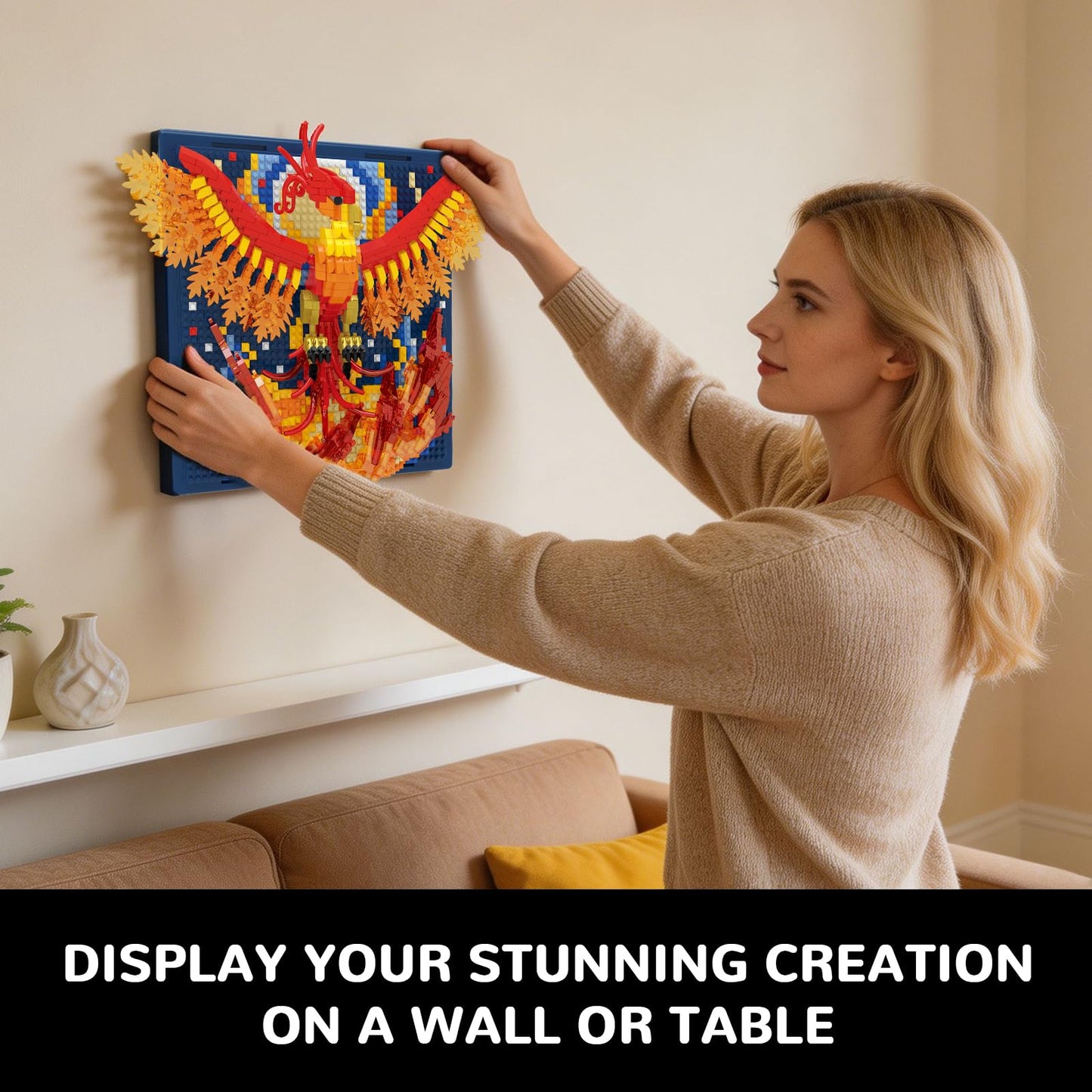 BseSparklion Magic Fire Phoenix Animal 3D Wall Art Micro Mini Building Blocks Set, Unique Home Wall Decor or Table Display, Ideal Gift Toy for Adults & Teens 14+ (1200 PCS)
