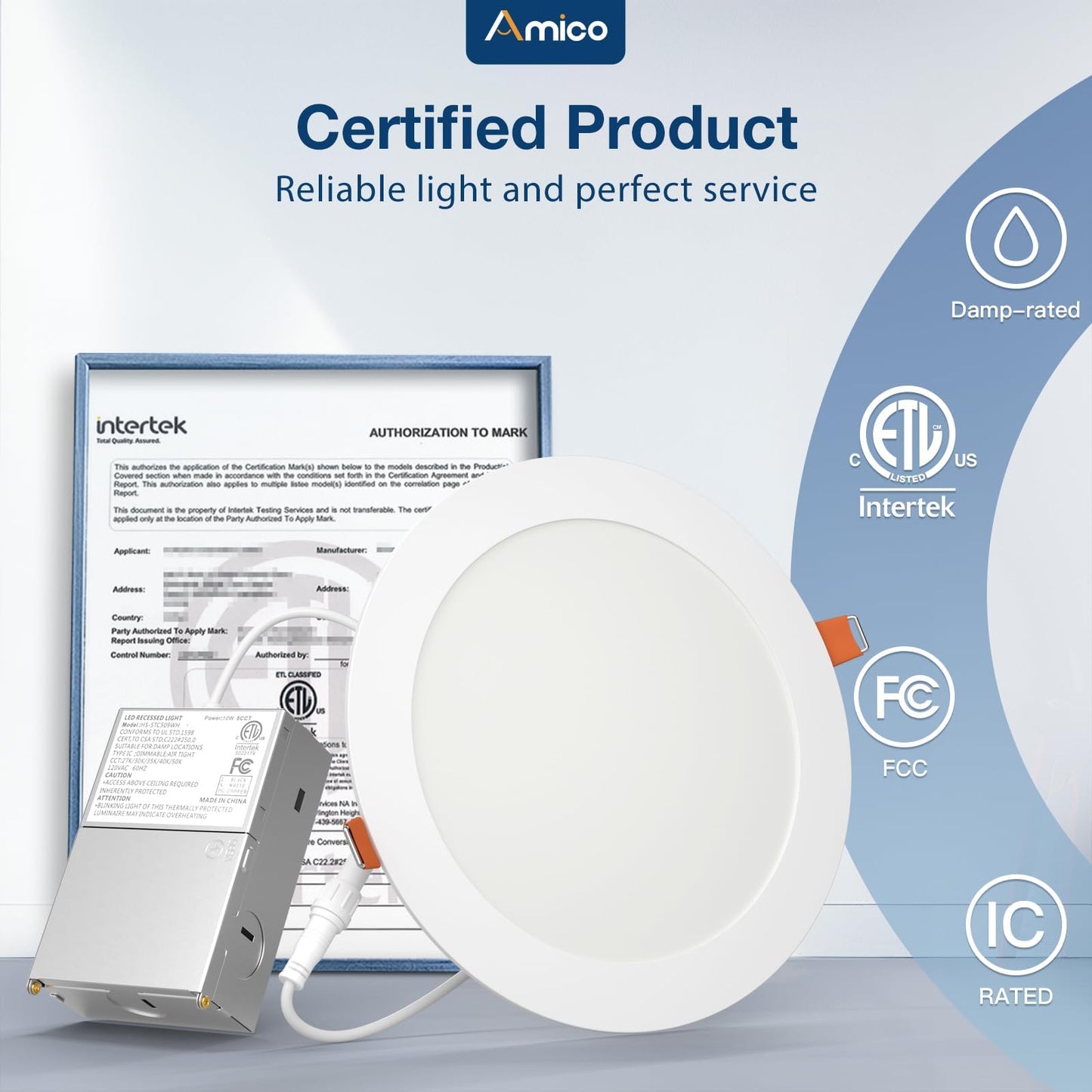 Amico 6 Pack 7 Inch 5CCT Ultra-Thin LED Canless Recessed Ceiling Light with Junction Box, 2700K/3000K/3500K/4000K/5000K Selectable, 15W=100W, 1300LM High Brightness, Dimmable Wafer Downlight-ETL&FCC