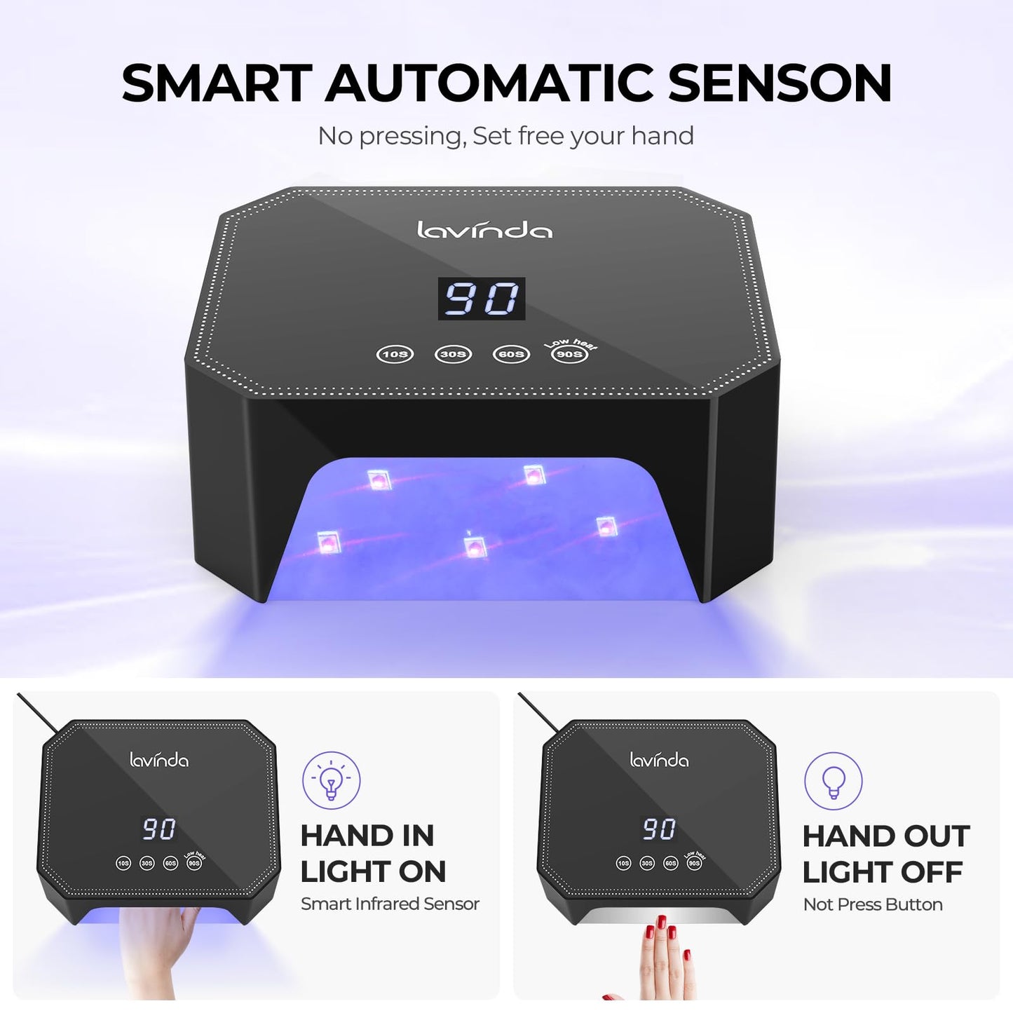 Lavinda 54W UV Nail Lamp, Professional LED Nail Lamp UV Light for Gel Polish Nails, Fast Drying Nail Dryer Nail Light with 4 Timers Large LCD Display, Salon & Home Use for Women Mom Girlfriend