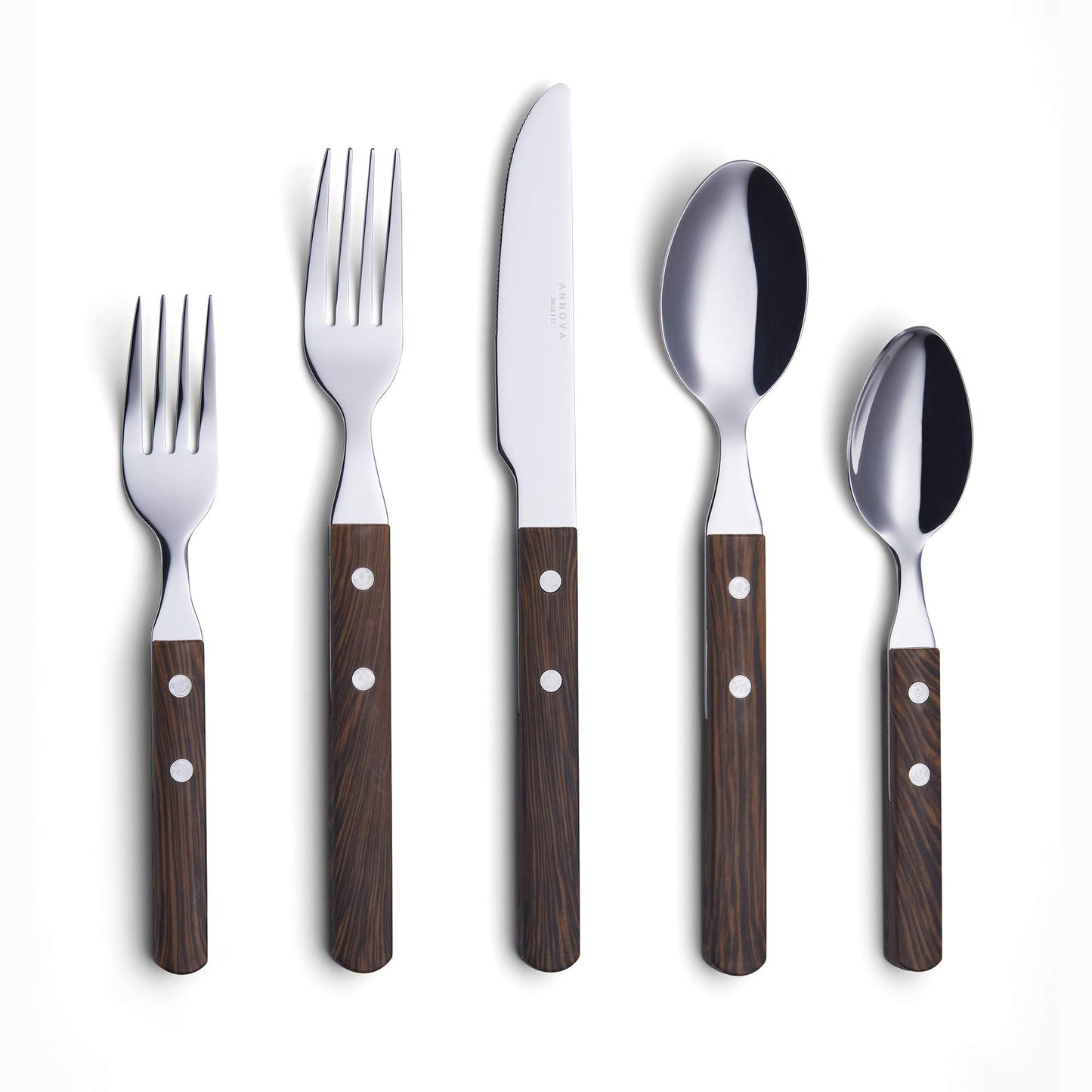 ANNOVA Silverware Set Stainless Steel Cutlery Color Handle With Rivet/Retro Flatware (Walnut/Wood 303, 20 Pieces)