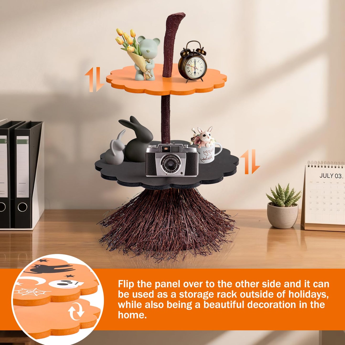 antiai 2 Tier Halloween Cupcake Stand Wooden Cake Dessert Stand Party Supplies Food Tray Decorations Ghost Cupcake Holder for Halloween Party Display Serving Dishes