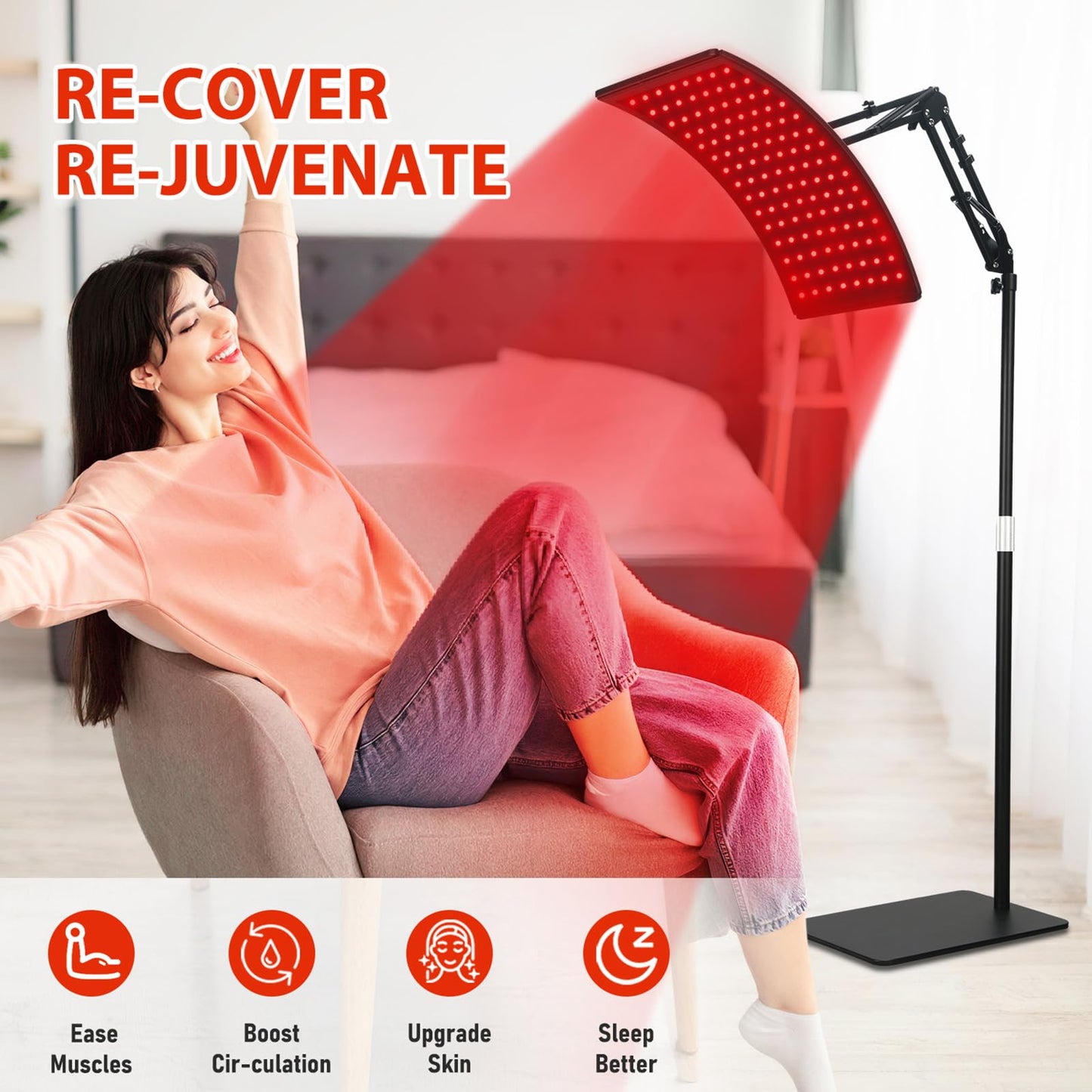 Red Light Therapy for Body, Adjustable Infrared Light Therapy Lamp with Stand - 660nm Red Light and 850nm Near Infrared Light Lamp Device for Facial and Body Skincare