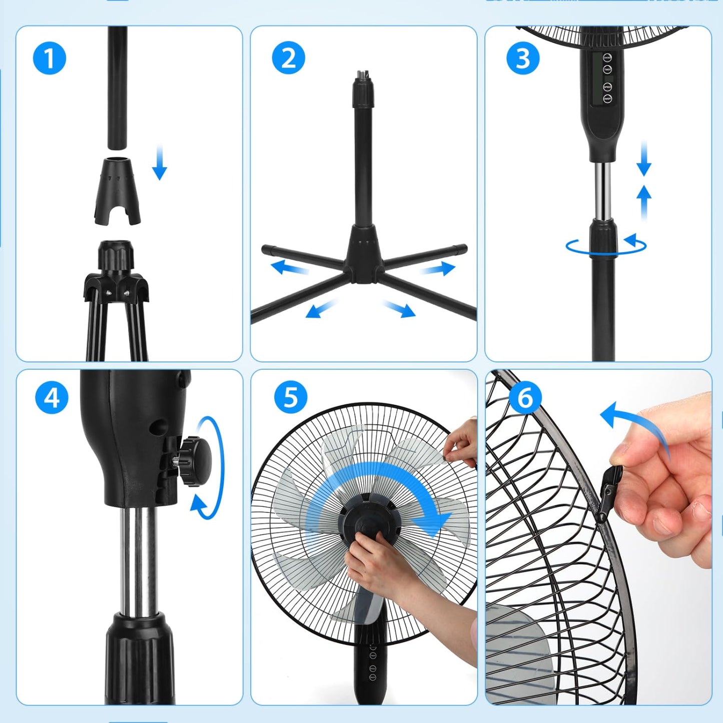 Aigostar 7-Blade Pedestal Fan Oscillating with Remote, 16" Standing Fan for Bedroom, 9H Timer, 3 Speeds, 3 Modes, Adjustable Height and Tilt, Floor Fan for Living Room, Kitchen, Home, and Office