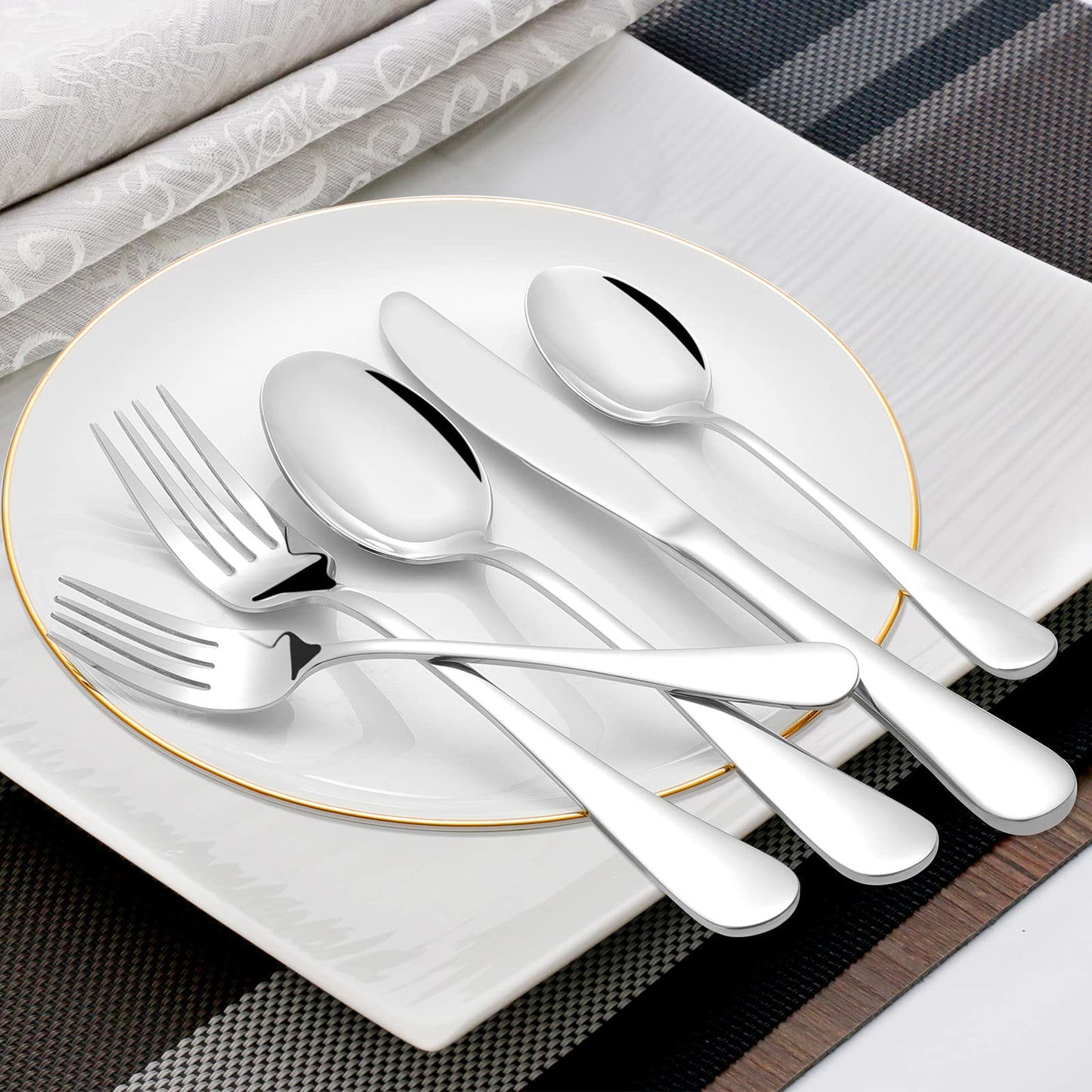 60 Piece Silverware Set for 12, Premium Stainless Steel Flatware Set, Eating Utensil Sets with Steak knives, Cutlery Tableware Service Include Fork Knife Spoon Set, Mirror Polished
