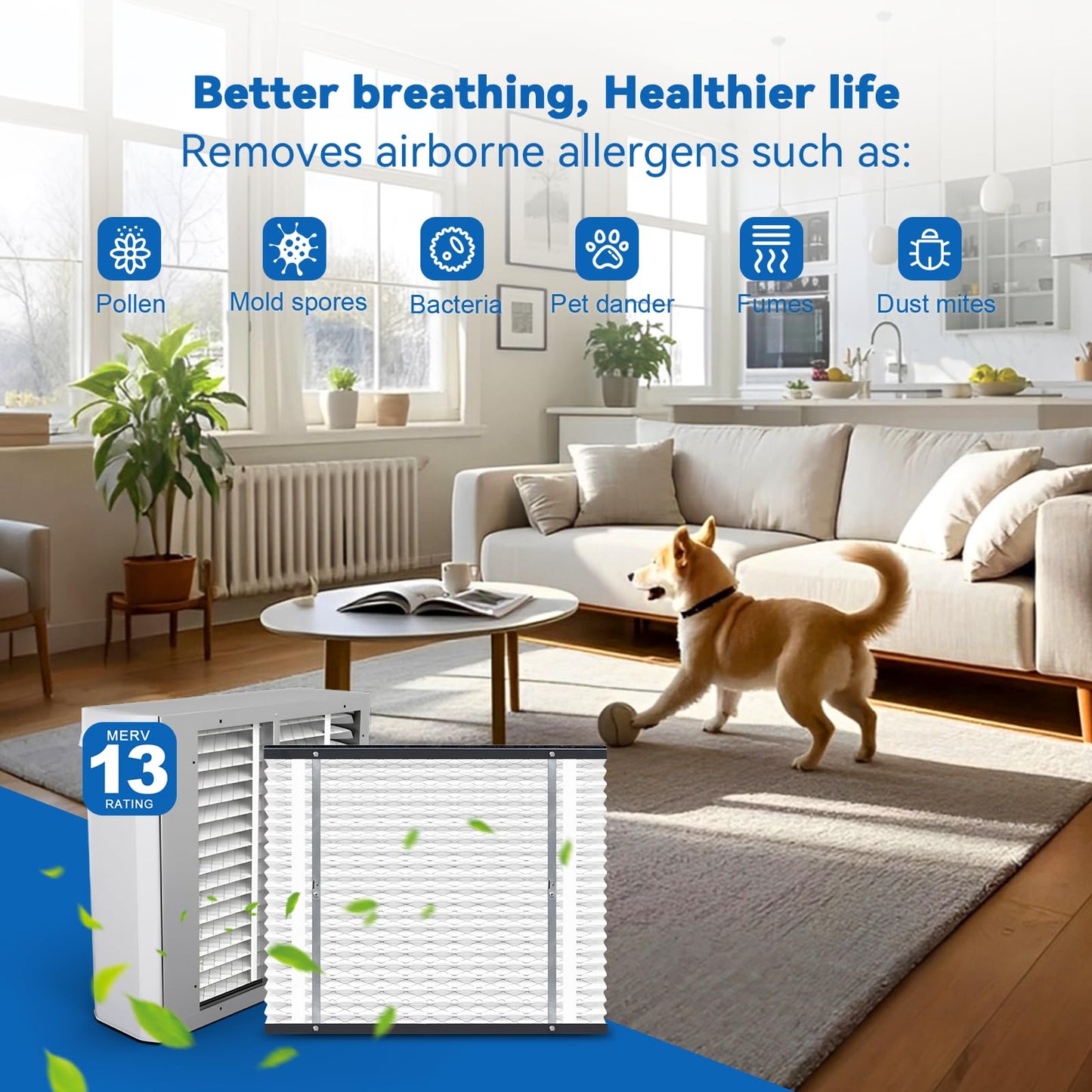 2-Pack 413 Replacement Filter Compatible with AprilAire Whole House Air Purifiers, Models 1410, 1610, 2410, 2416, 3410, 4400, MERV 13 Air Purifiers, Size:16x25x4