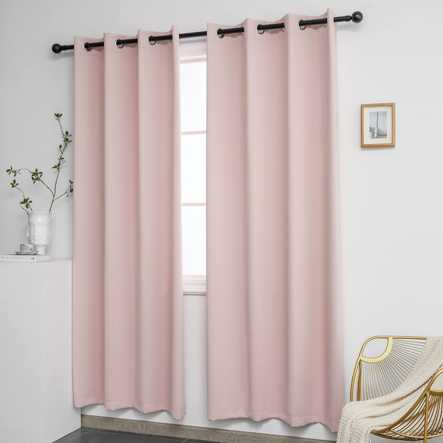 YGO Home Fashion Thermal Insulated Solid Grommet Top Blackout Curtains for Girls Bedroom Living Room Light Pink 52x84 inch 2 Panels