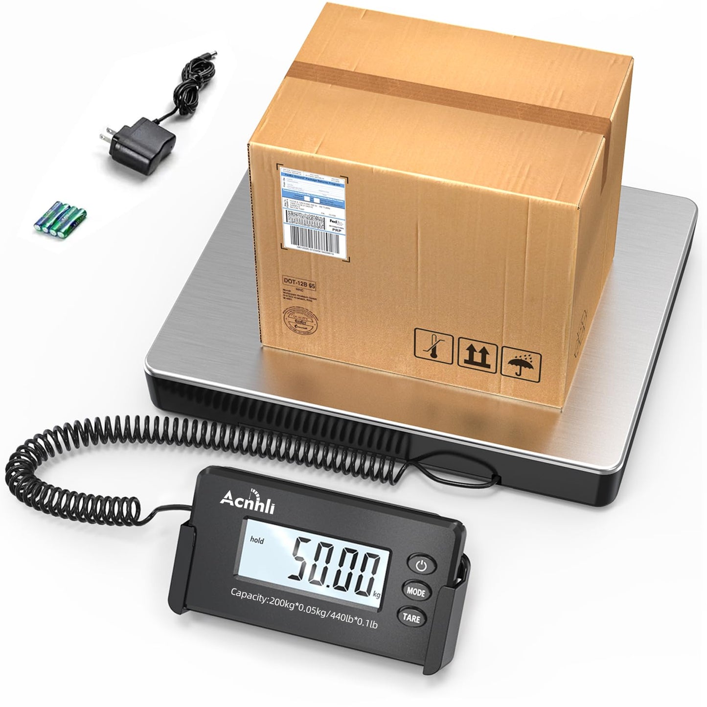 ACNHLI Heavy Duty Shipping Scale,440 LBS high Precision Hidden Wall Mounted Display, Portable Multi-Function Weighing Scale for Warehouse/Office/delivery Company, Includes Adapter and Product Manual