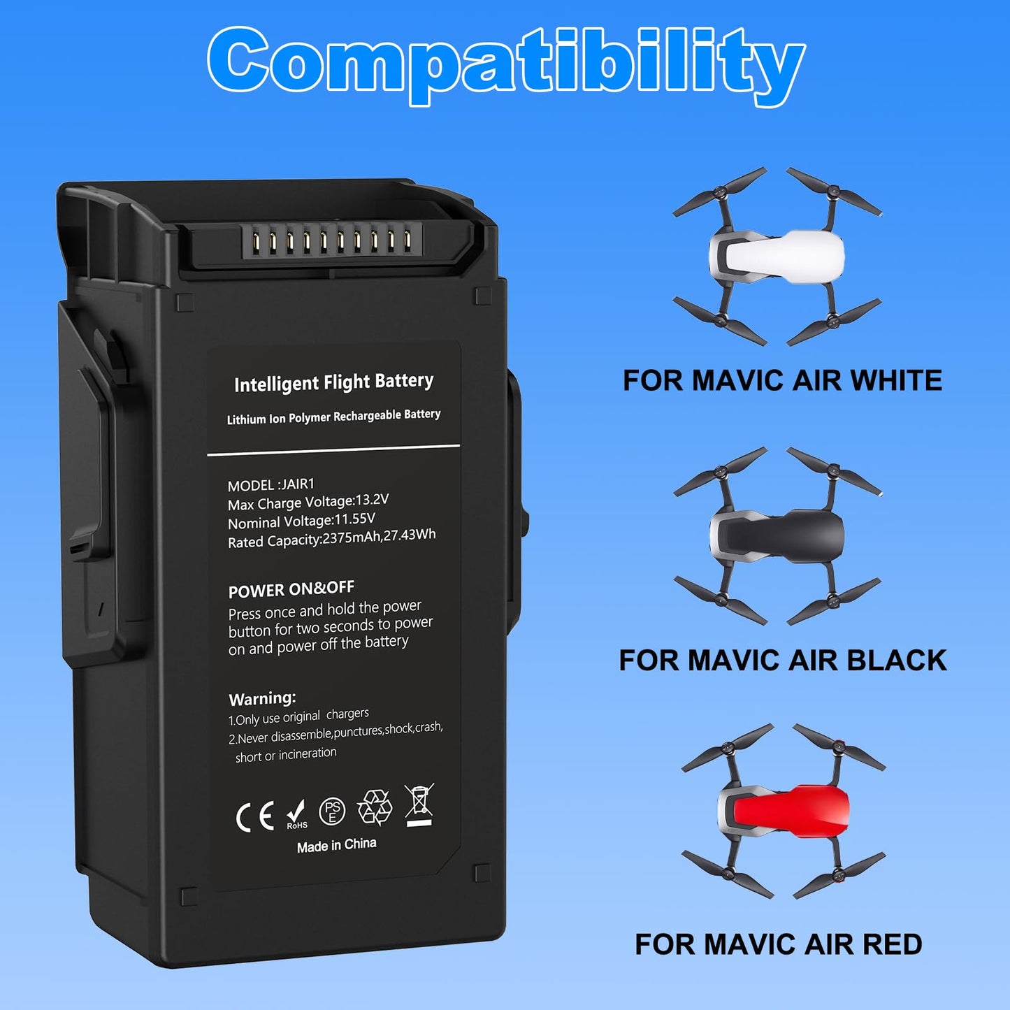 Dregin Mavic Air 1 Battery, 2375mAh 11.55V Intelligent Flight Battery for DJI Mavic Air 1 Drone (21 Mins Maximum Flight Time)