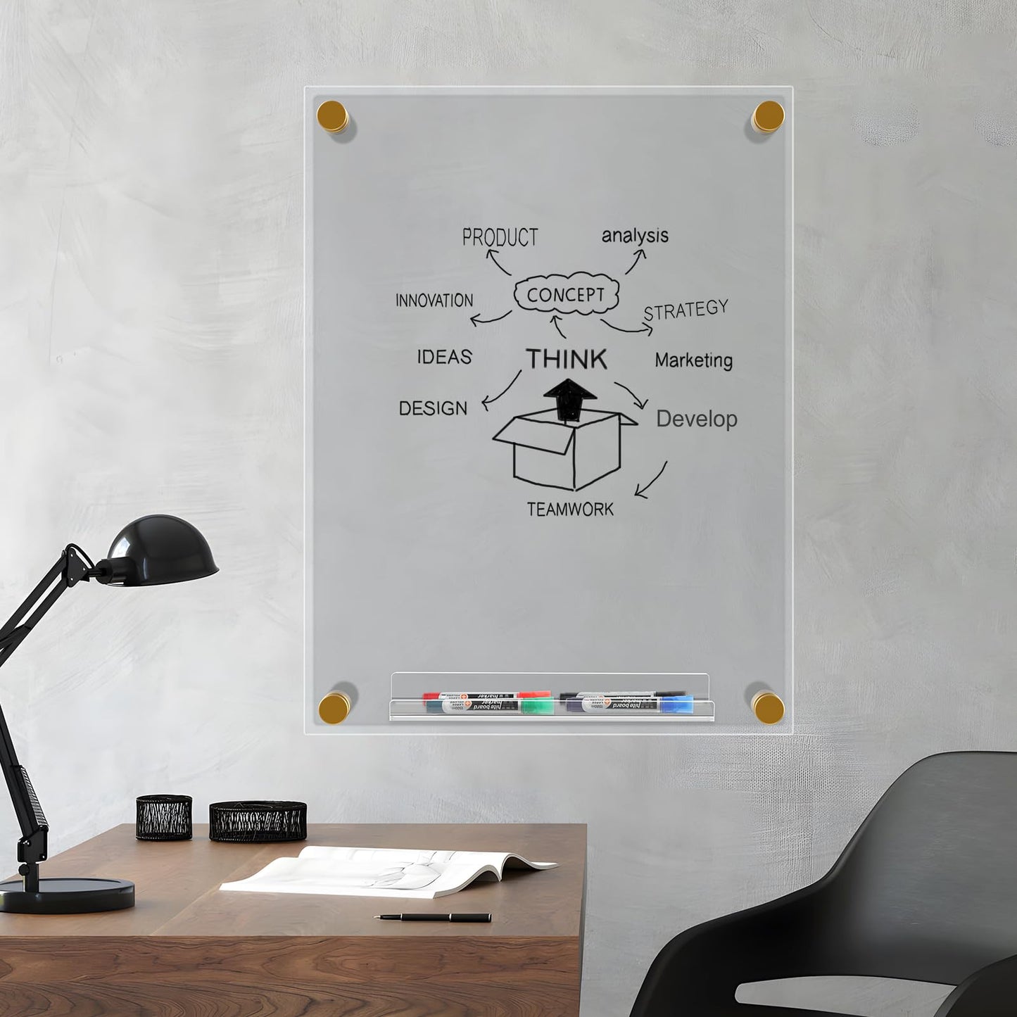 MaxGear Acrylic Dry Erase Board, 18''x24'' Clear White Board for Wall, Non Magnetic Floating White Board for Wall with Marker Holder, Markers and Eraser, for Office, School, Restuarant