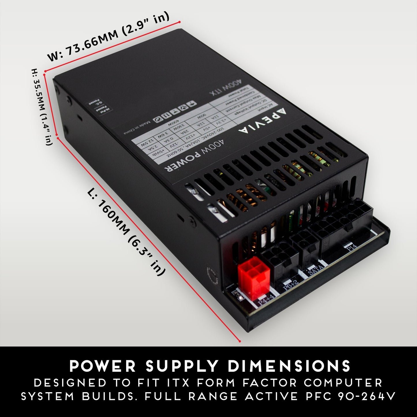 Apevia ITX-PFC400W Mini ITX/Flex ATX / 1U 400W Fully Modular Power Supply, Full Range Active PFC 90-264V, AC for POS AIO System Desktop Gaming Server Small Form Factor (Flex ITX) Computer PSU