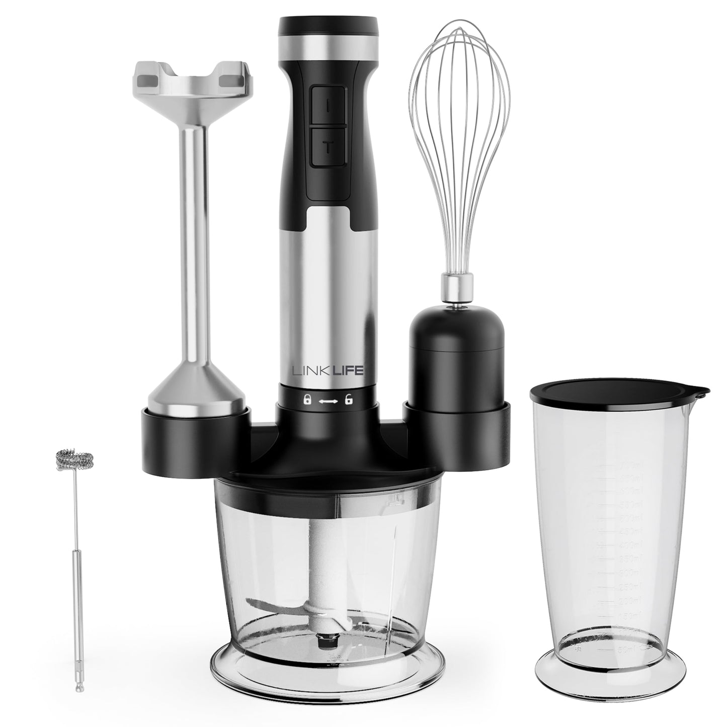 1200W Immersion Blender Handheld, 5-in-1 Variable Speed Emulsifier Hand Blender Stick with Whisk Chopper Milk Frother Mixing Cup and Storage Rack for Kitchen Soup, Purees, Baby Food and Smoothies