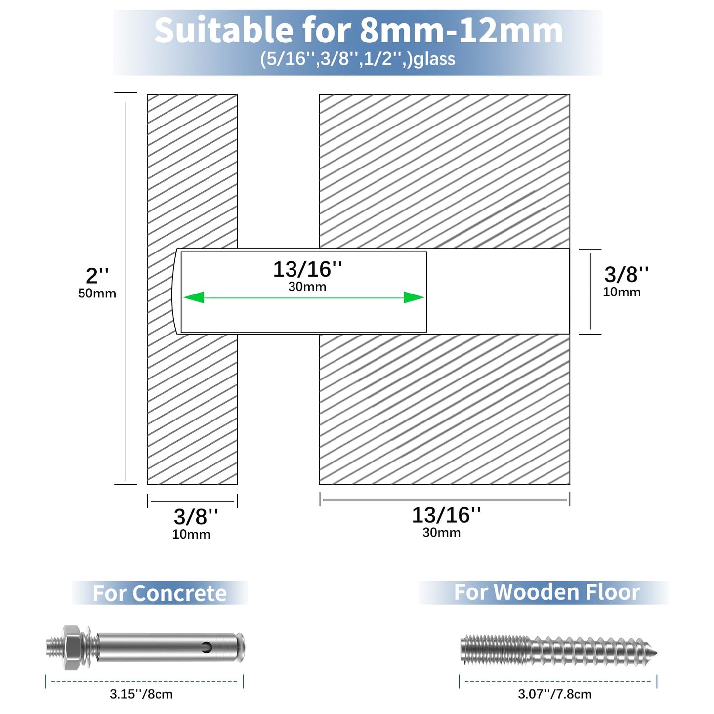 12 Pack 2"x2" Glass Railing Standoff Heavy Duty SS316 Glass Standoff Mounts Glass Standoff Nail for Balcony Stair Balustrade Glass