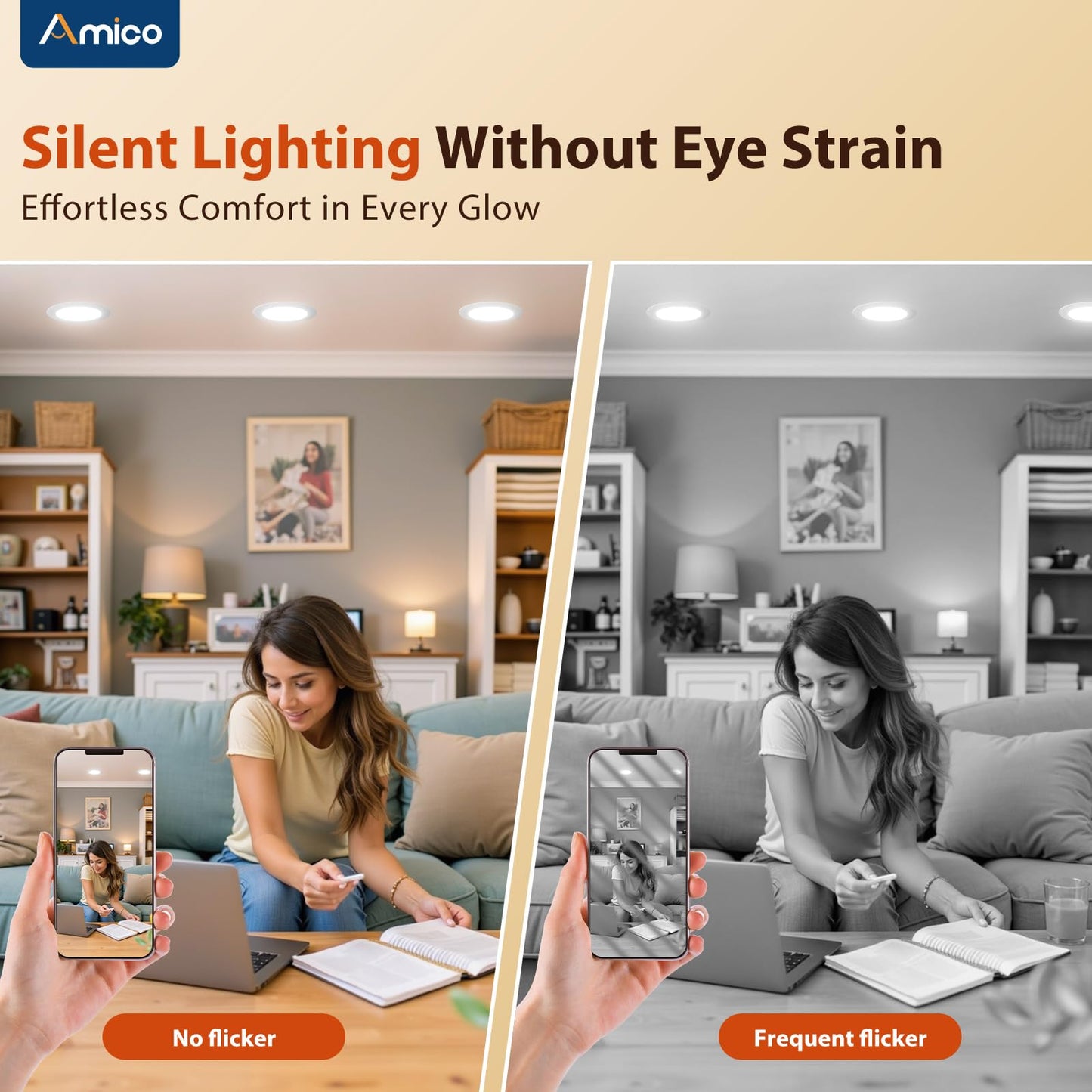 Amico 5/6 inch 3CCT LED Recessed Lighting 12 Pack, Dimmable, Damp Rated, 12.5W=100W, 950LM Can Lights with Baffle Trim, 3000K/4000K/5000K Selectable, Retrofit Installation - ETL & FCC Certified