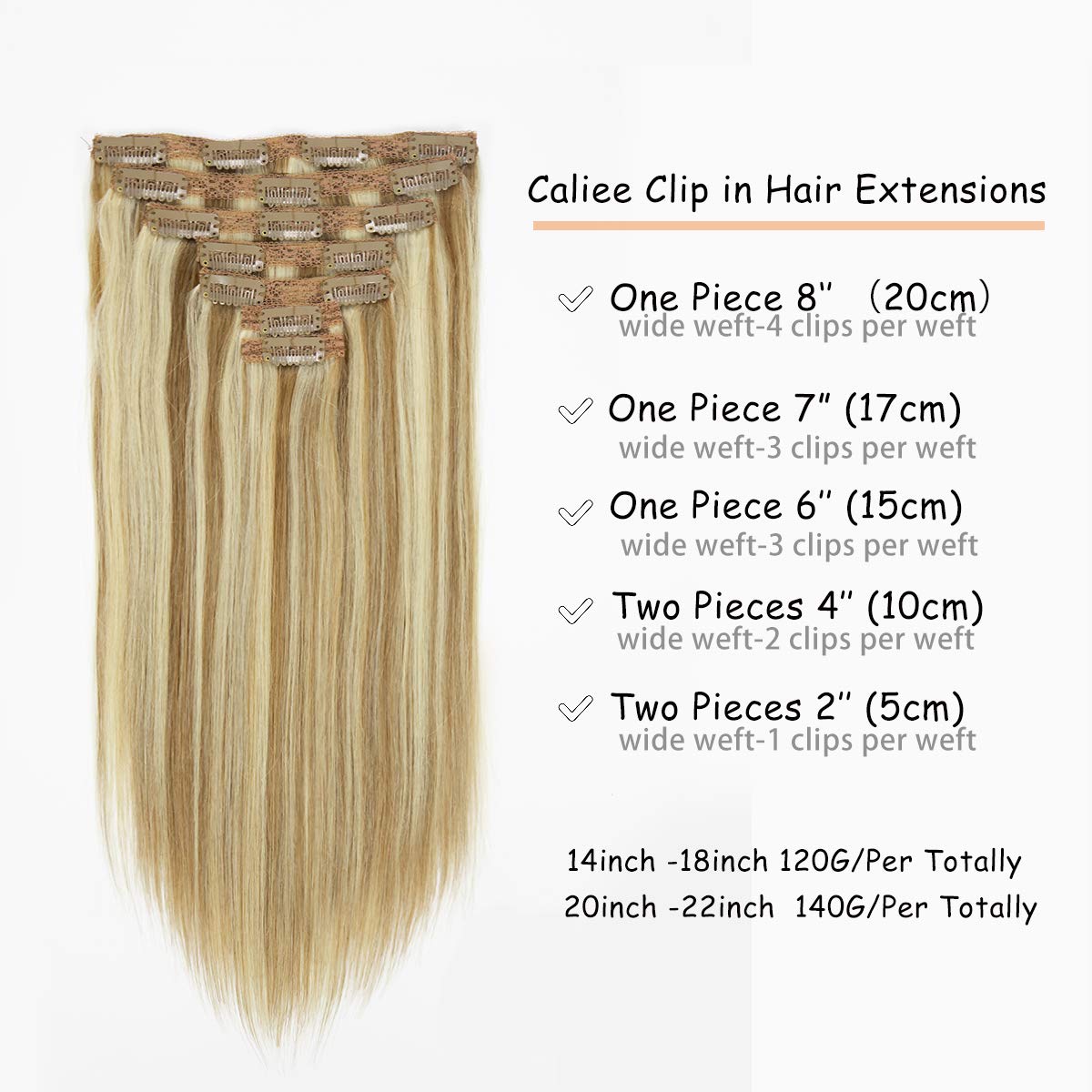 Caliee Blonde Clip in Hair Extensions Real Human Hair,P10-613 Natural Human Hair Extensions Clip ins Real Human Hair for Women Full Head 120G with 16 Clips 7Pcs Lace Clip in hair 18Inch