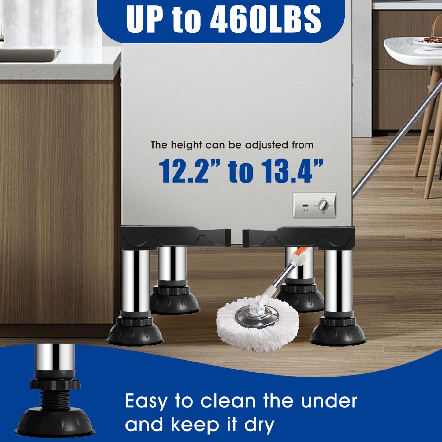 Ailahloe 12.2" to 13.4" Height Mini Fridge Stand Adjustable Washer and Dryer Pedestals Stand with 4 Strong Feet Heavy Duty Laundry Pedestal for 16-24 Inch Appliance 460 Pounds Stand (Black)