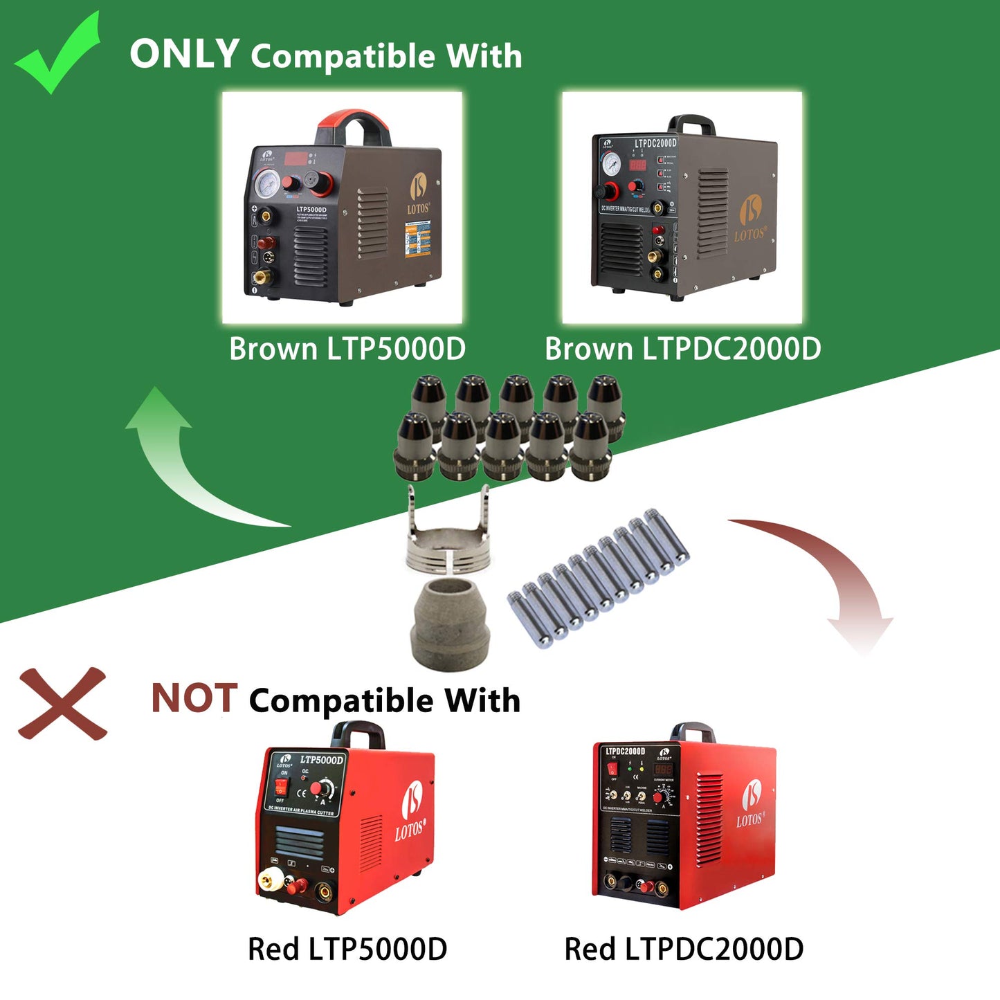 Lotos Plasma Cutter Consumables Sets for Brown Color LTP5000D and Brown Color LTPDC2000D