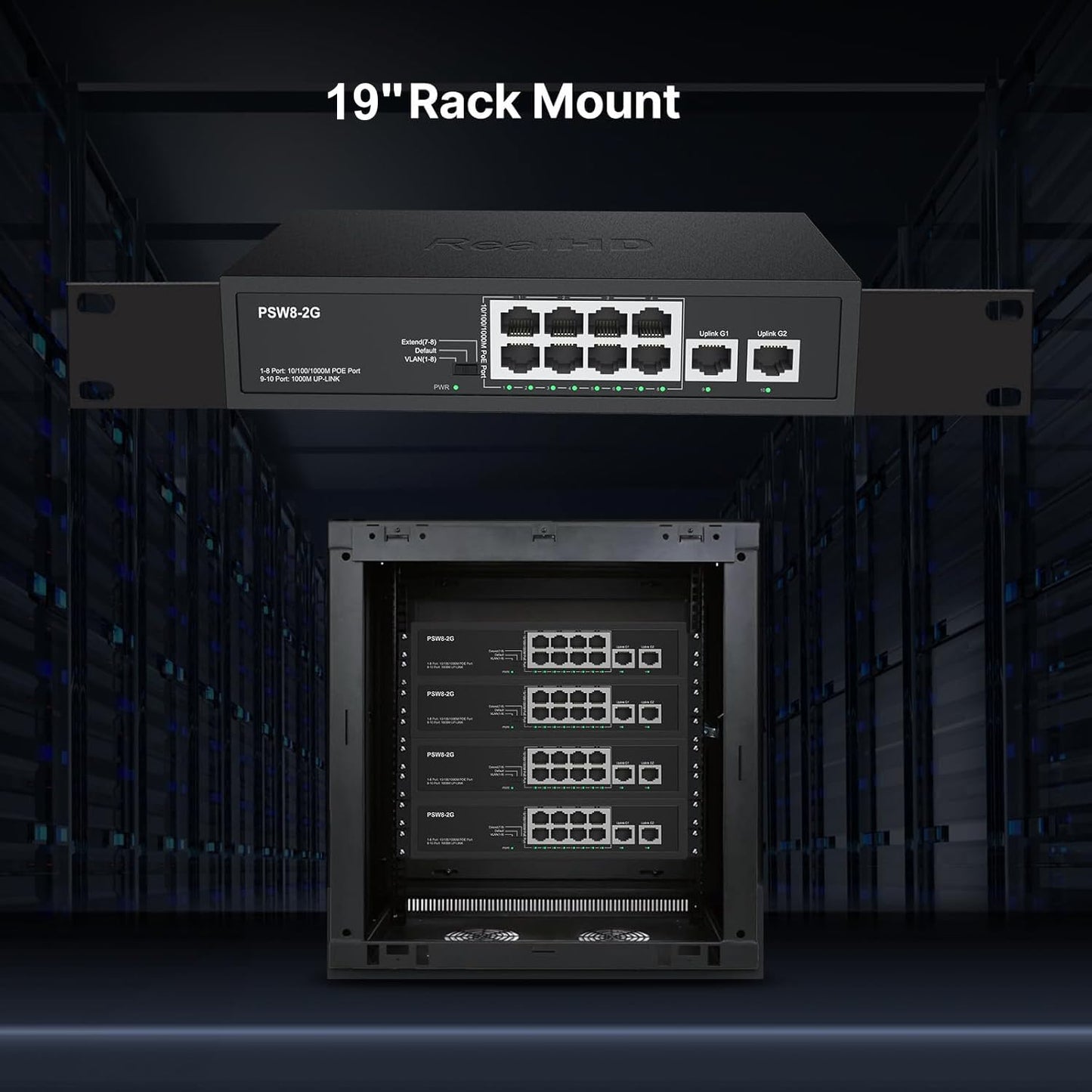 8 Port Full Gigabit PoE+ Switch with Rack Mount Ears, with 2 Gigabit Uplink Ports Up to 30W Per Port, Total Budget 120W, 48 Volt 802.3af/at Compliant, Compatible with PoE IP Cameras VOIP Phones