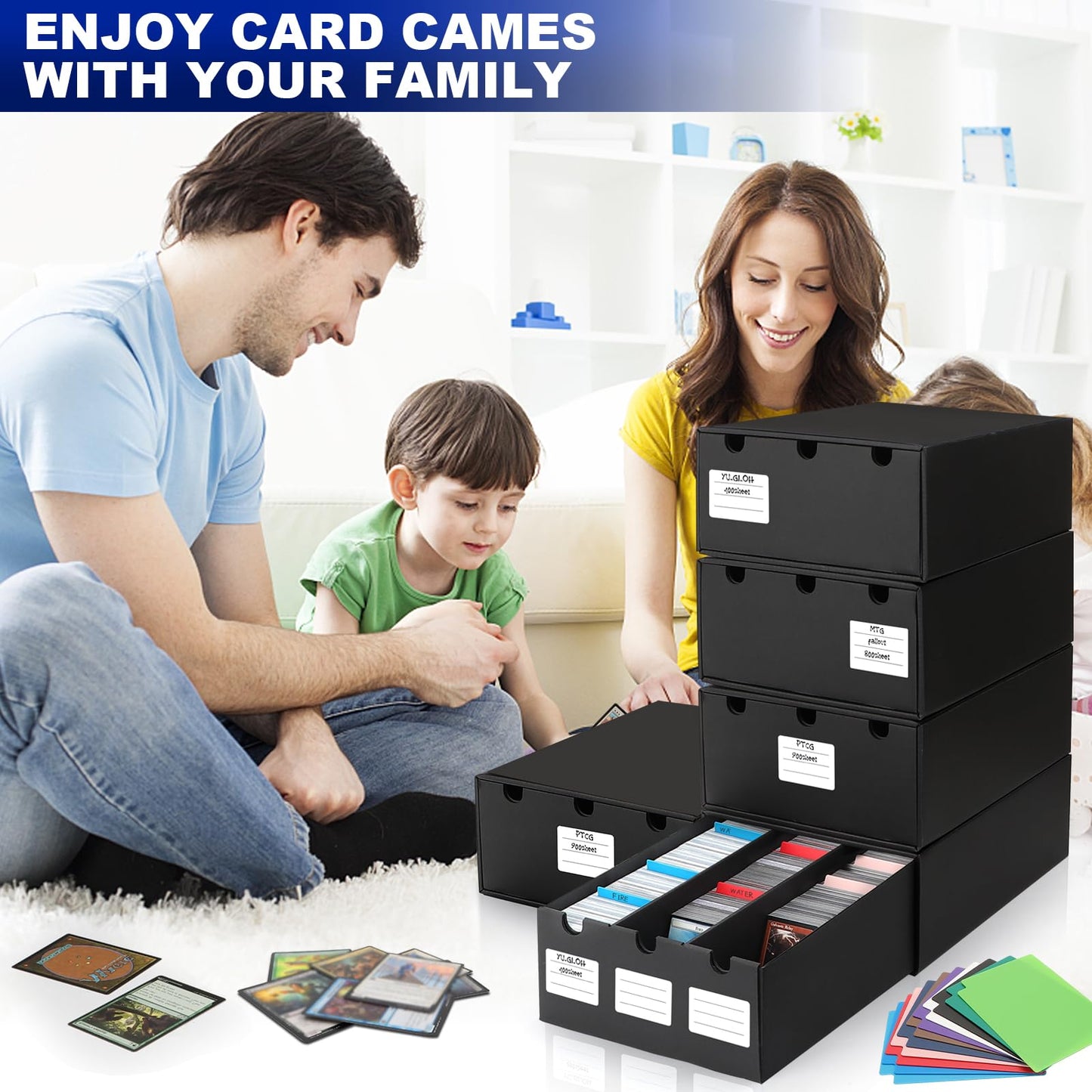 AOBOPLE Trading Card Storage Box,15000+ Cardboard Cards Organizer Box with 60 Card Dividers,Labels and Tape,Card Deck Box for MTG TCG PTCG Sport Cards