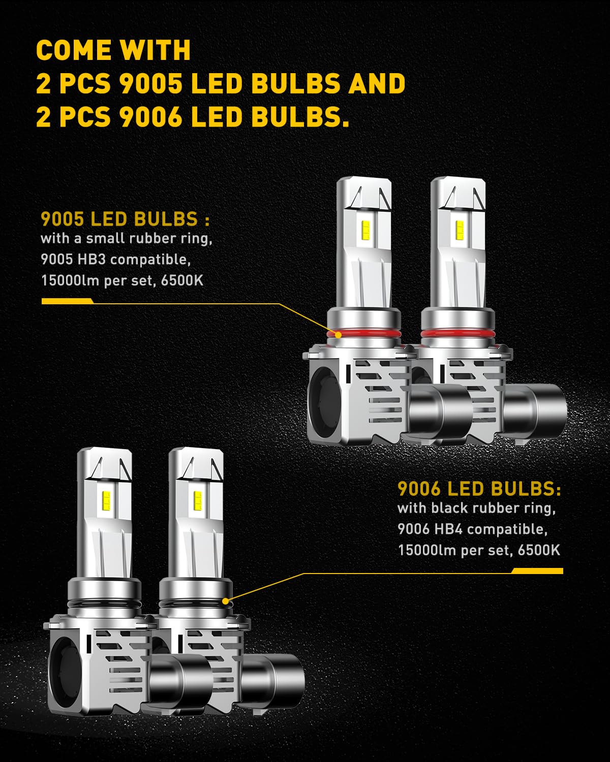 AUXITO LED Fog Light Bulbs, 9005/HB3 9006/HB4, 30000ML Super Bright, Mini Size Easy to Install, Pack of 4