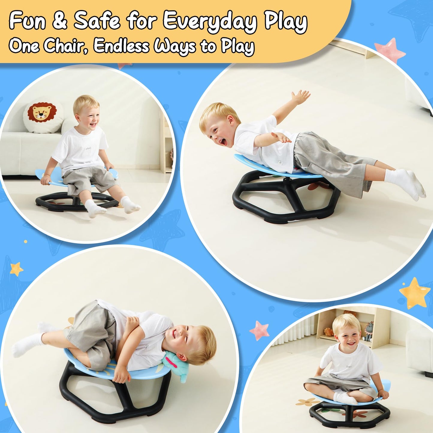 HAPPYMATY Spinning Chair for Autistic Kids, Glow-in-the-Dark Elephant Sensory Chair, Autism Sensory Toys, Sit and Spin Swivel Seat ADHD Must Haves, Supports Balance & Coordination, Ages 3+ (Blue)