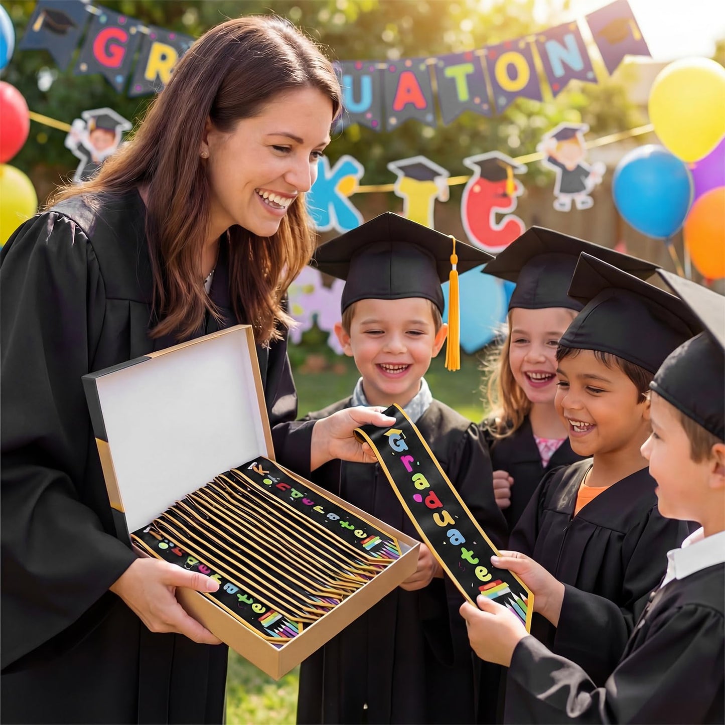 Chicingyou 24 Pcs Kindergarten Graduation Sash Bulk 2026 Grad Stole Preschool Sash for Kids Classroom Party Decoration Gifts(Black)