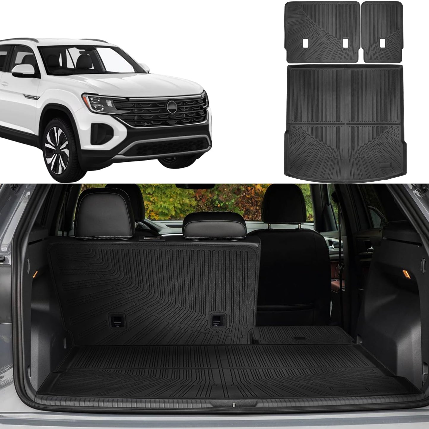 Liizoo Cargo Liner for Volkswagen VW Atlas Cross Sport (5 Passenger Models Only) 2020-2024 2025 All Weather Cargo Mat, Fit TPE Anti-Slip Car Seat Back Protector Accessories (with Backseat Mat)