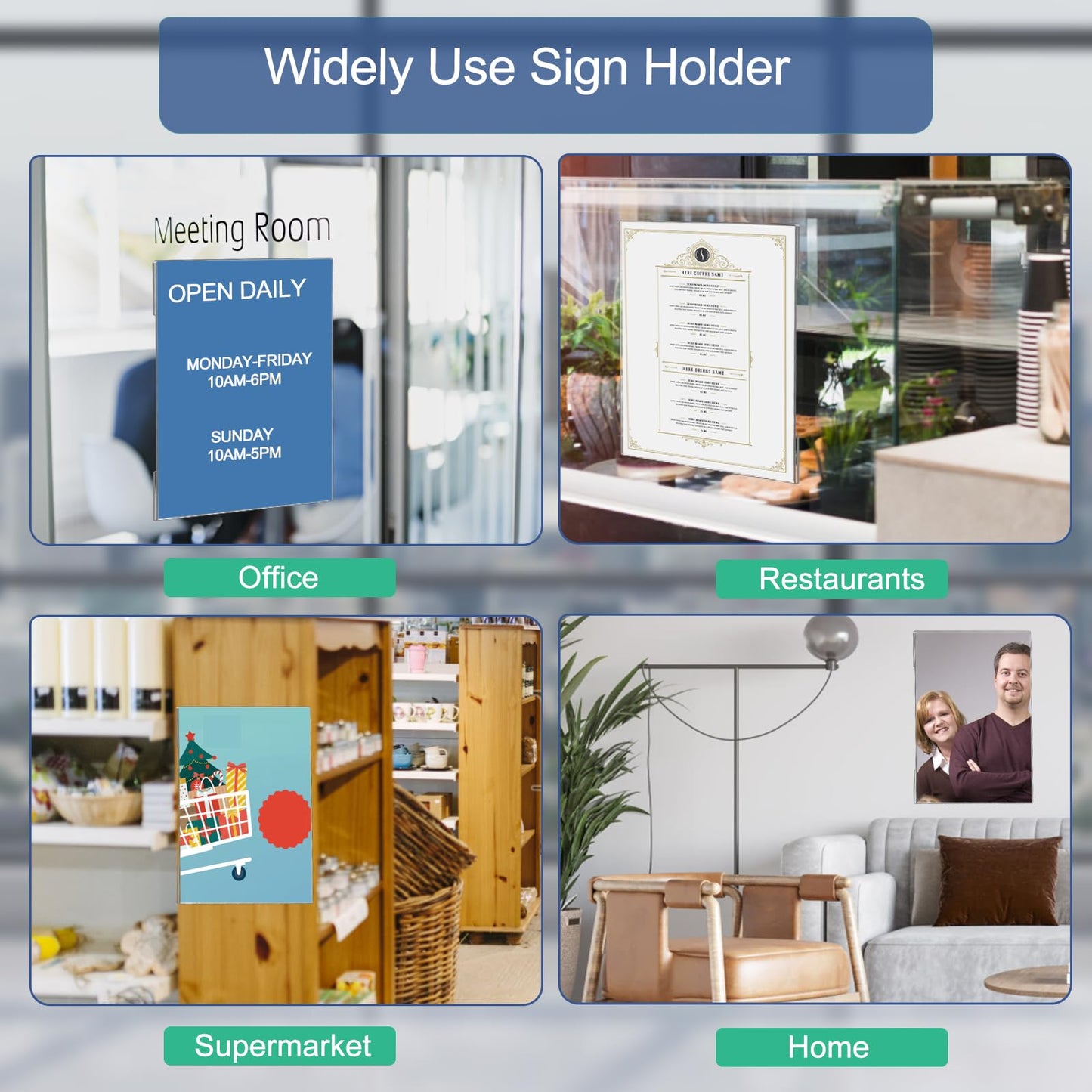 Acrylic Sign Holder 8.5 x 11 Wall Mount, 8.5 X 11 inch Clear Plastic Paper Sign Display with Tape, No Drilling Acrylic Wall Frame for Office, Home, Store, Restaurant (24 Pack)