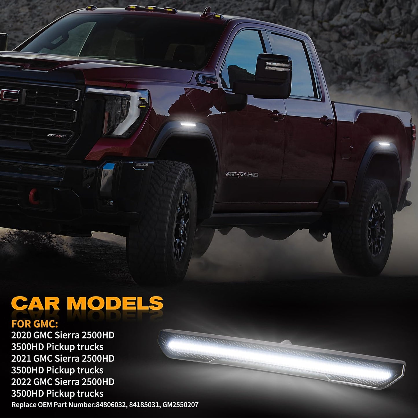 POPMOTORZ 4PCS LED Fender Side Marker Lights for 2020 2021 2022 2023 2024 2025 GMC Sierra 2500HD 3500HD Pickup Truck Front Rear Fender LED Marker Lights Replace OEM Side Marker Lamps