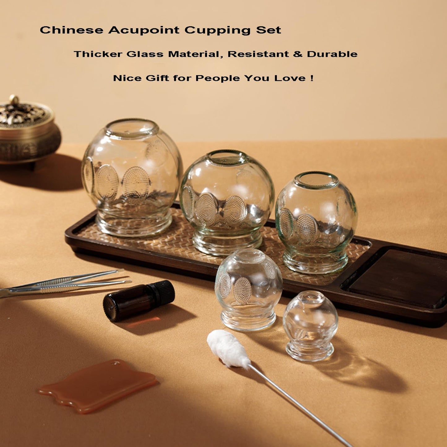 Kinaxixi Glass Cupping Set Chinese Traditional Professional Acupoint Cupping Therapy Set for Back Muscle Massage Gift for Family(16PCS)